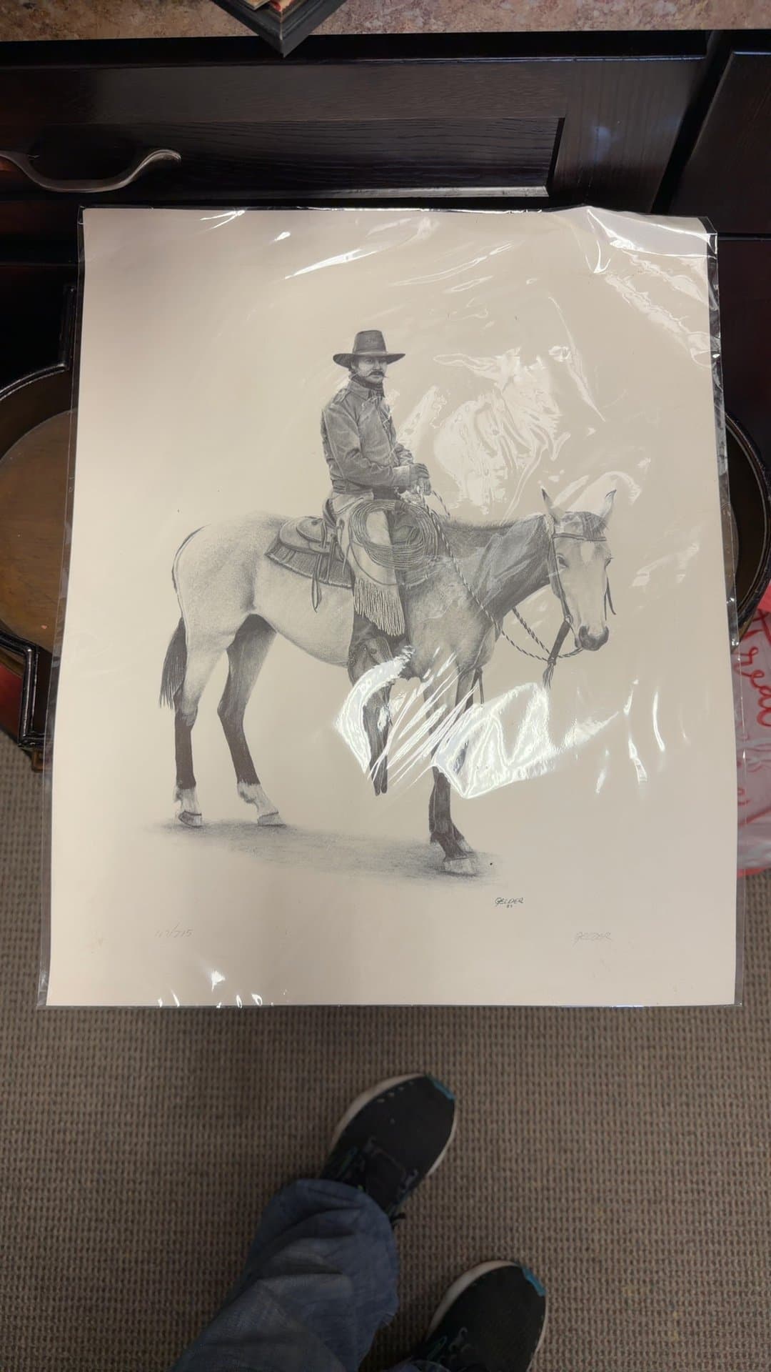 Western Cowboy and Horse Sketch by Gelder - Image 1