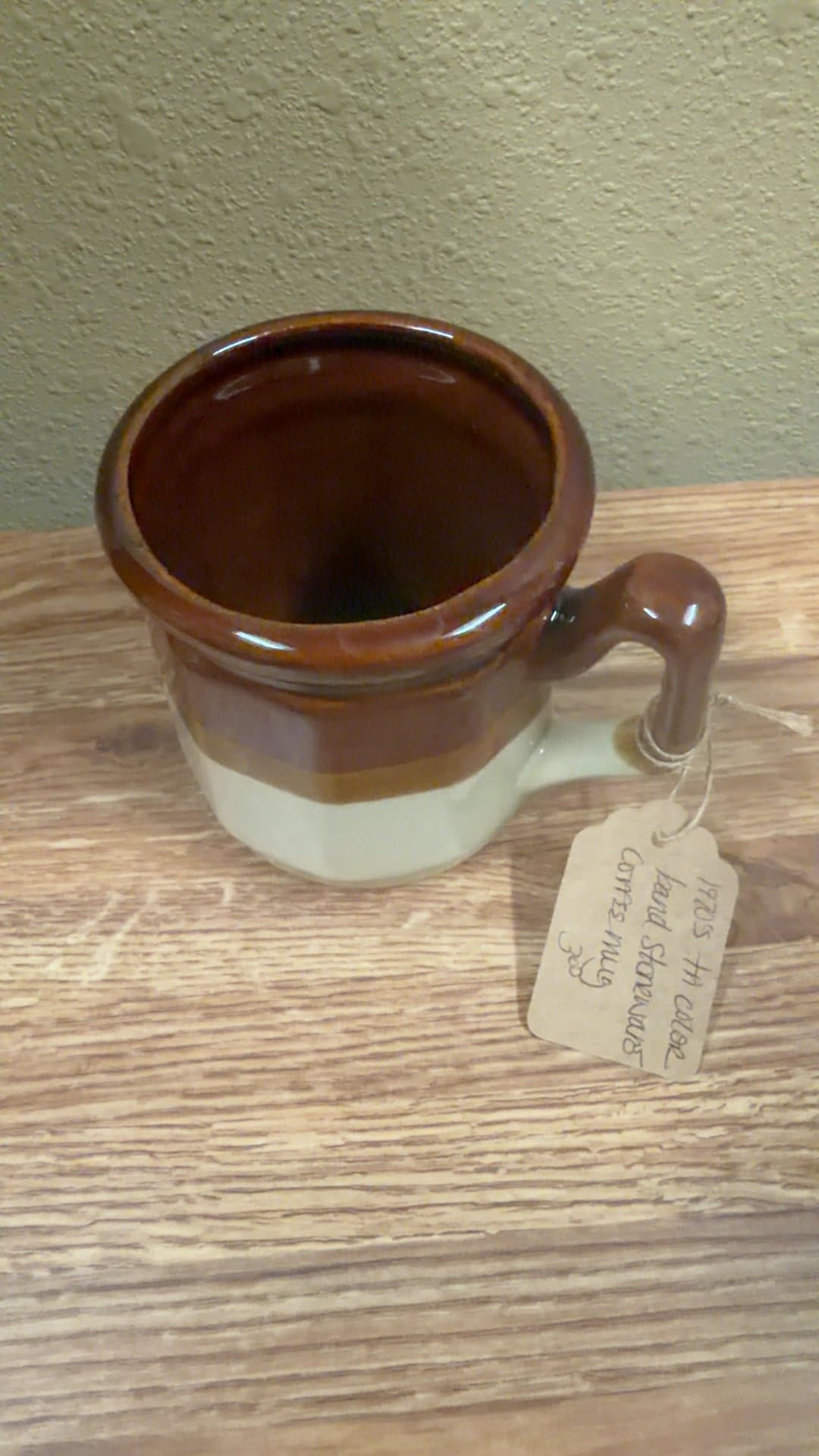 Vintage Brown and Beige Stoneware Coffee Mug - Image 1