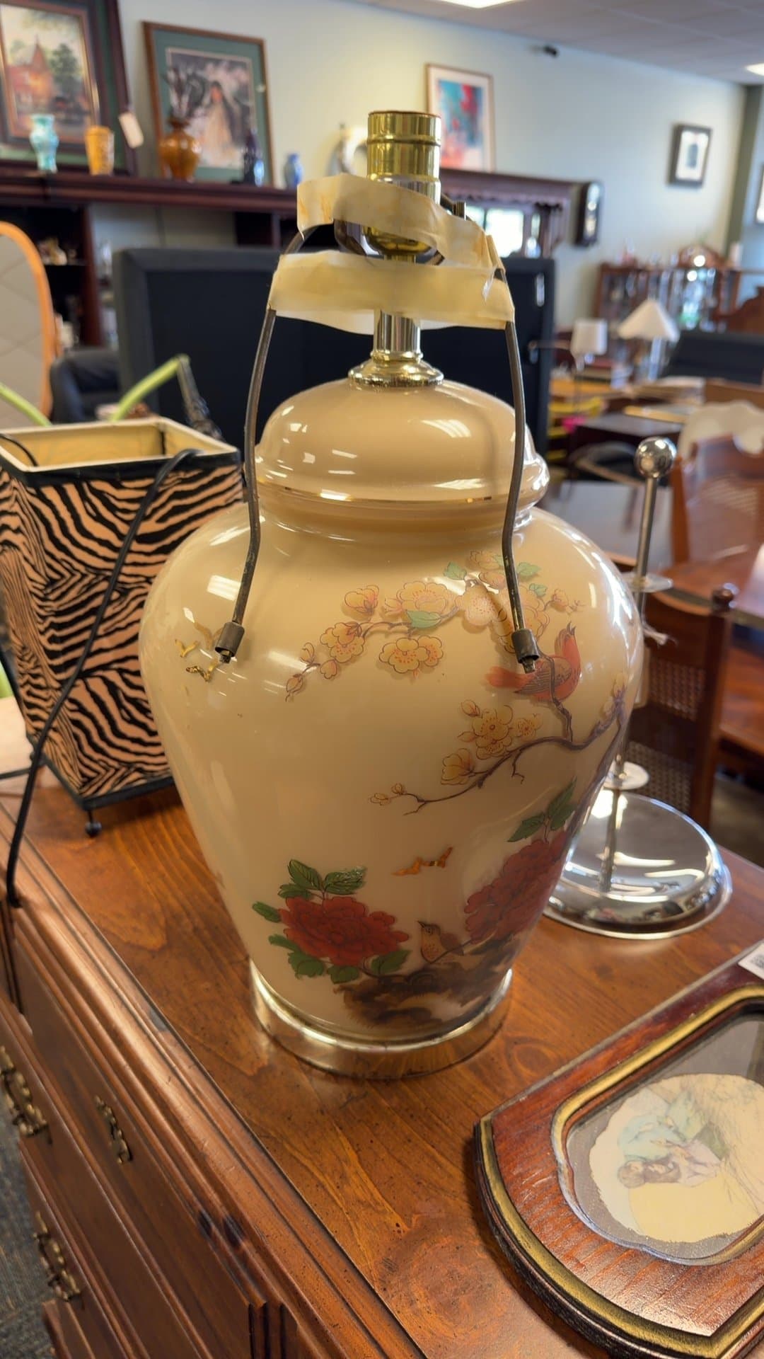 Vintage Floral Ceramic Table Lamp - Image 1