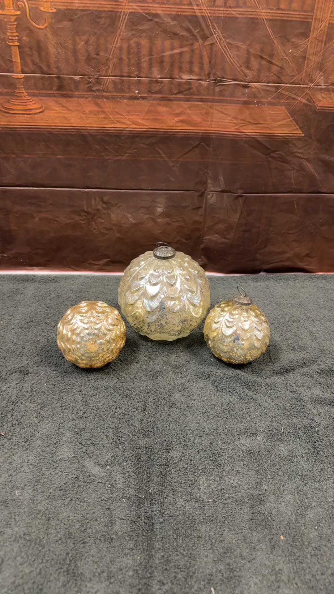 Vintage Mercury Glass Pinecone Texture Christmas Ornaments Set - Image 1