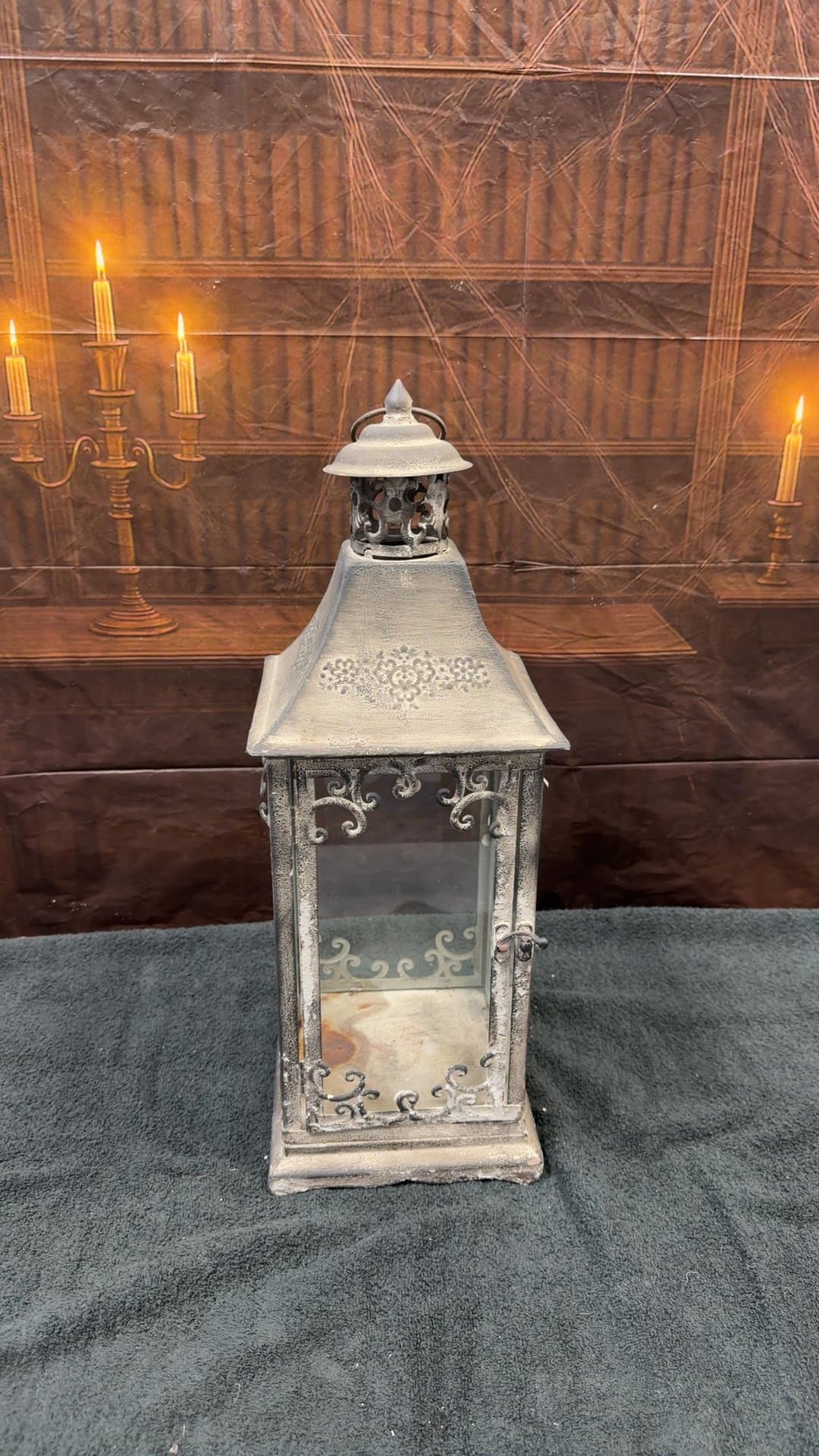 Distressed Metal Rustic Candle Lantern - Image 1