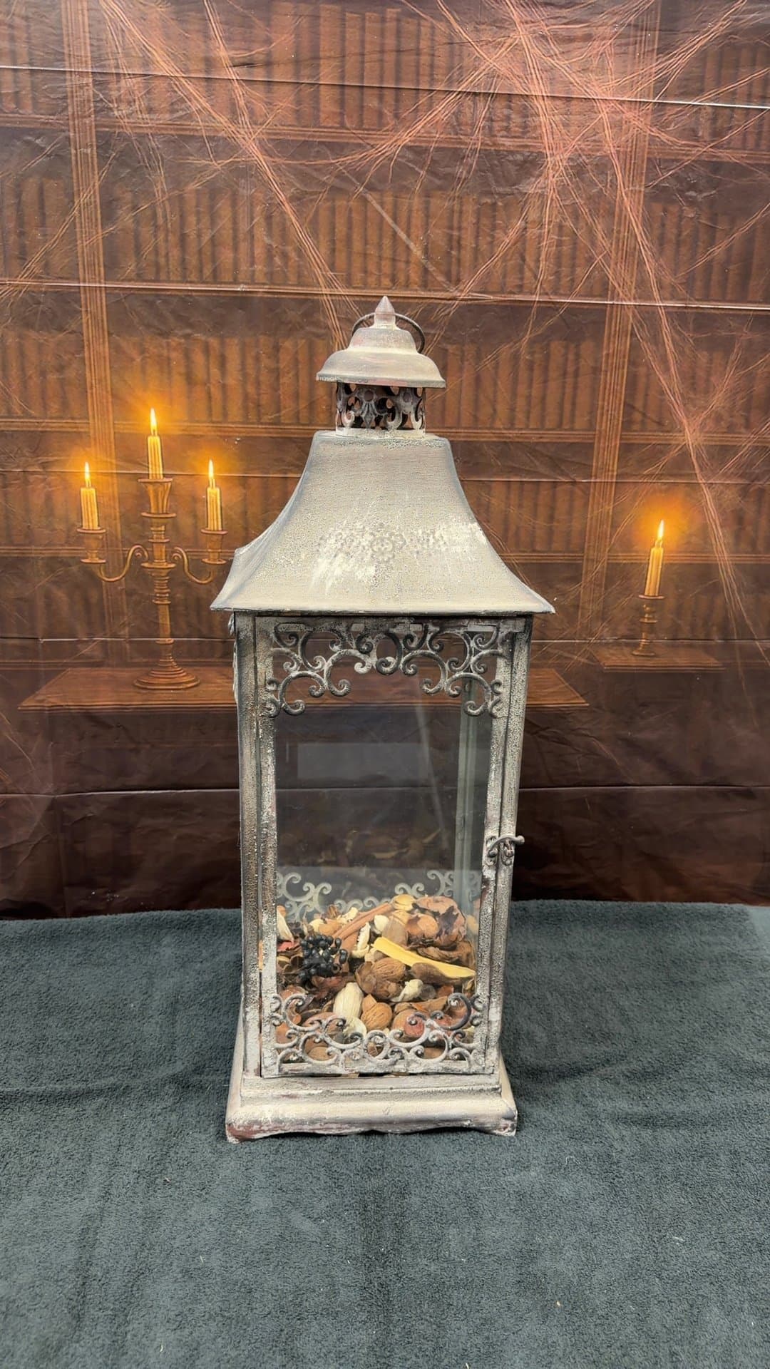 Vintage Style Distressed Metal Decorative Candle Lantern - Image 1