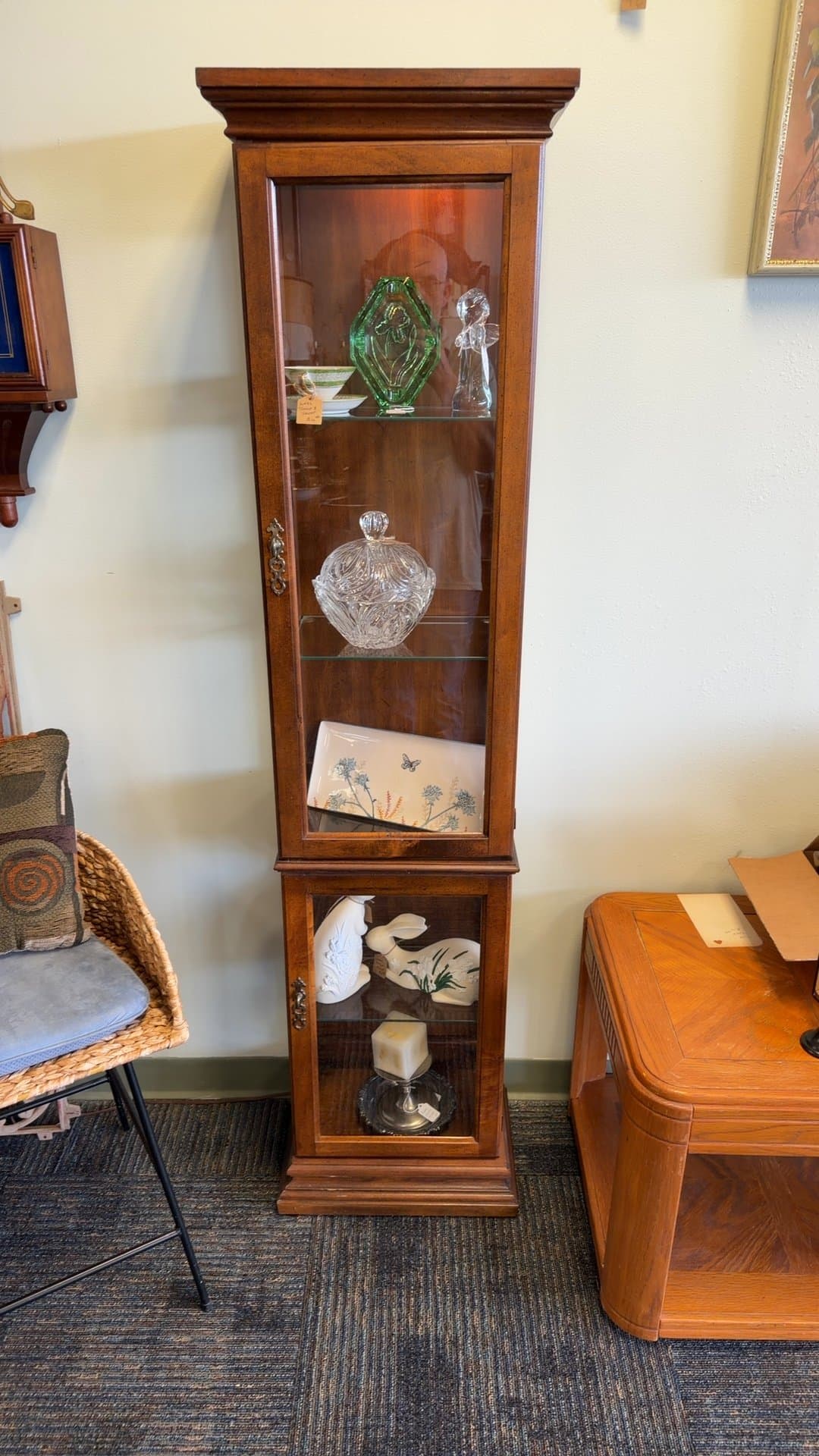 Tall Wooden Display Cabinet with Glass Doors - Image 1