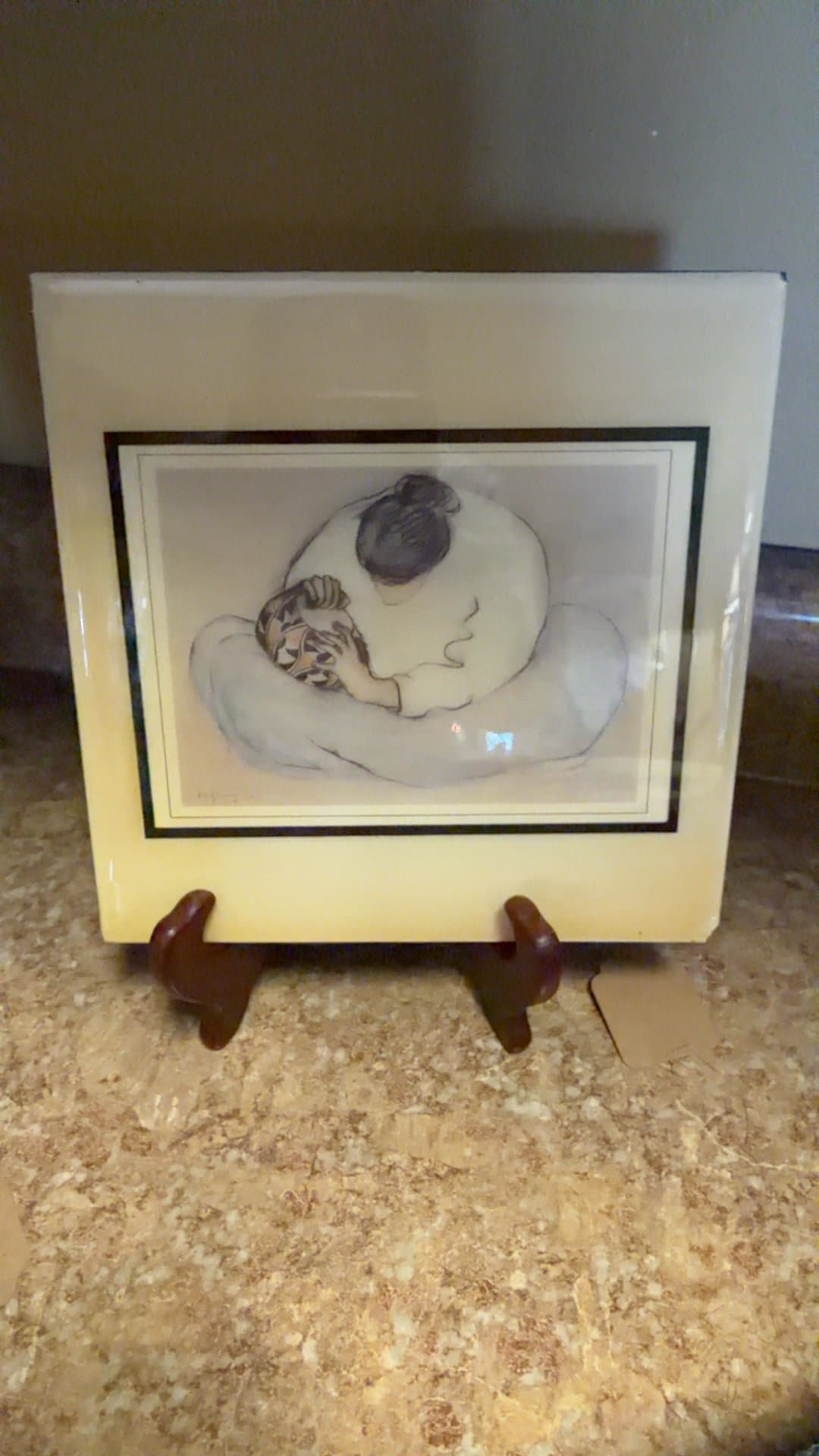 R.C. Gorman "The Pottery Keeper" glossy ceramic art tile- chip in bottom right corner - Image 1