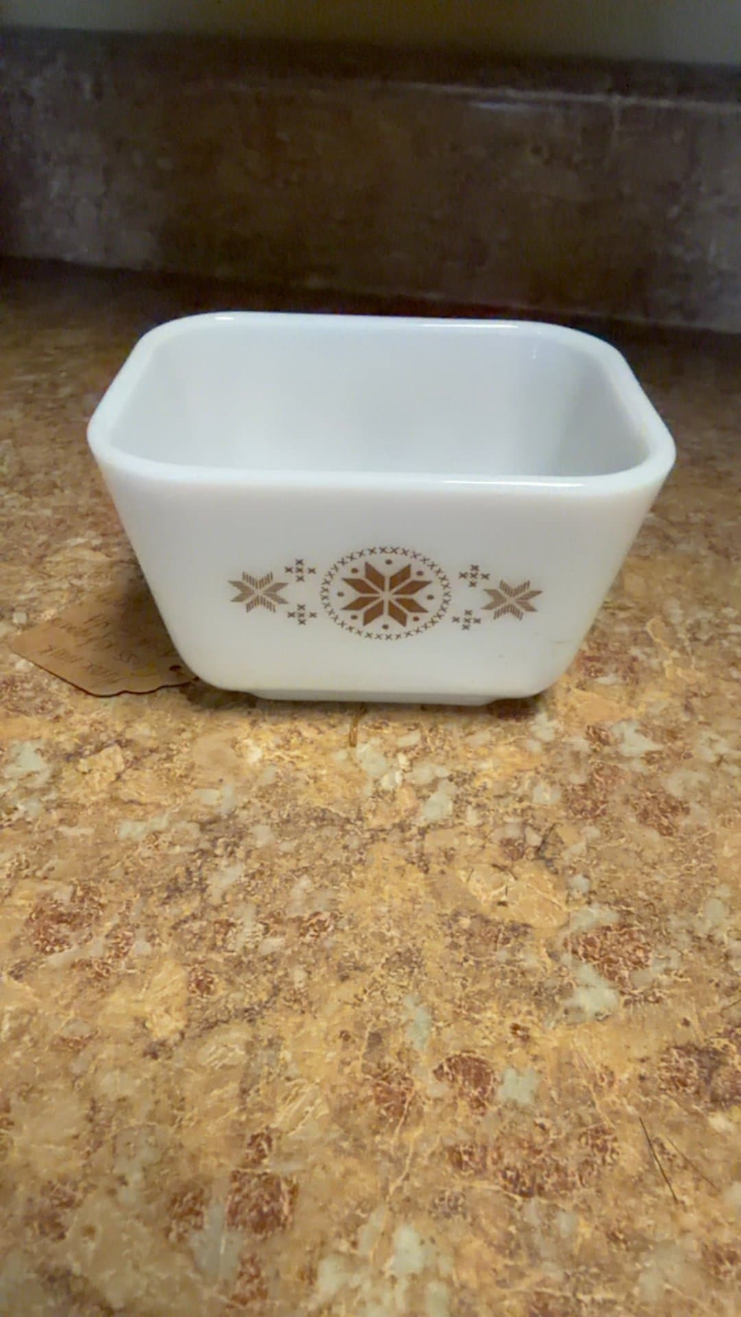 Vintage Pyrex Town and Country Pattern Milk Glass Refrigerator Dish - Image 1