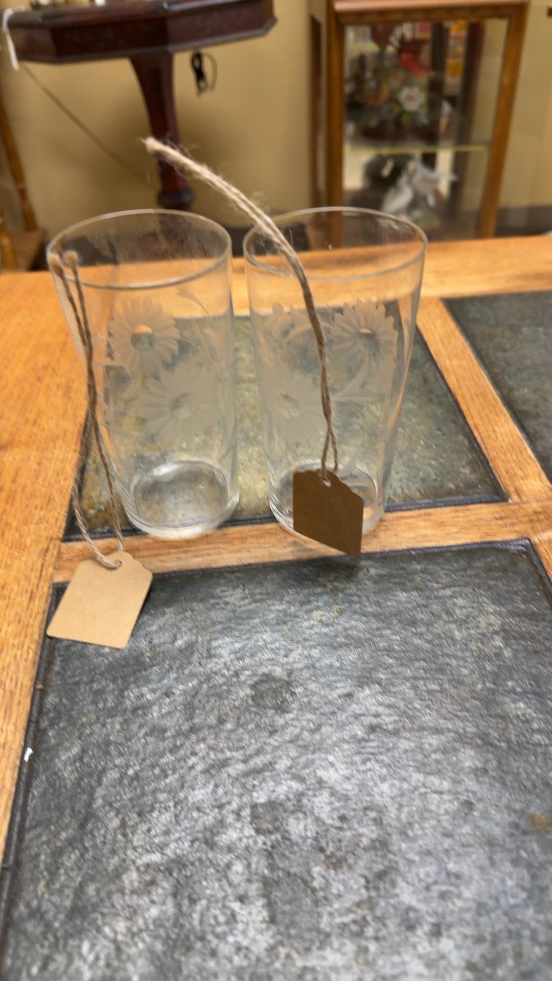 Vintage Etched Floral Tumblers - Image 1