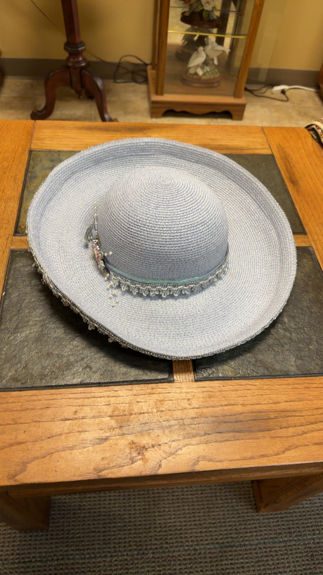 Decorative Straw Hat with Beaded Trim - Image 1
