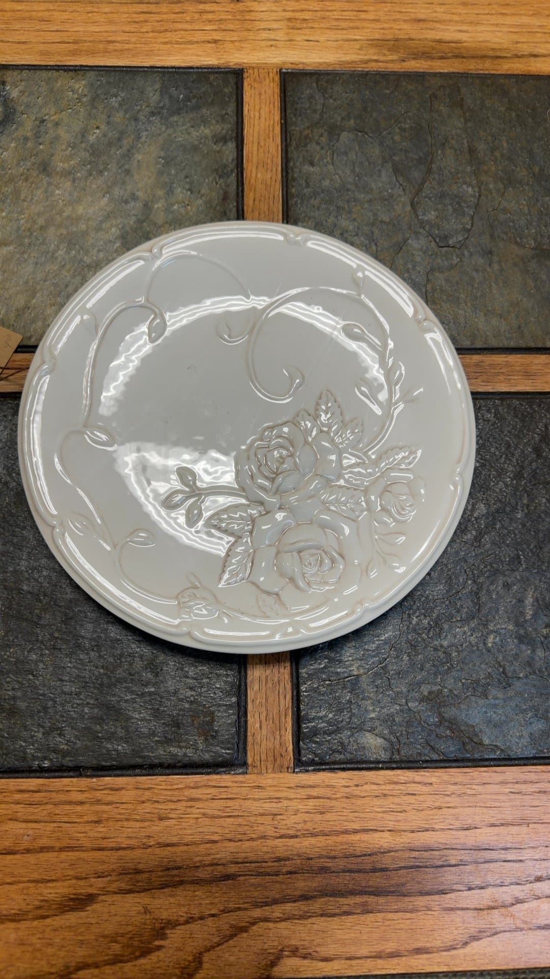 Embossed Floral Ceramic Plate - Image 1