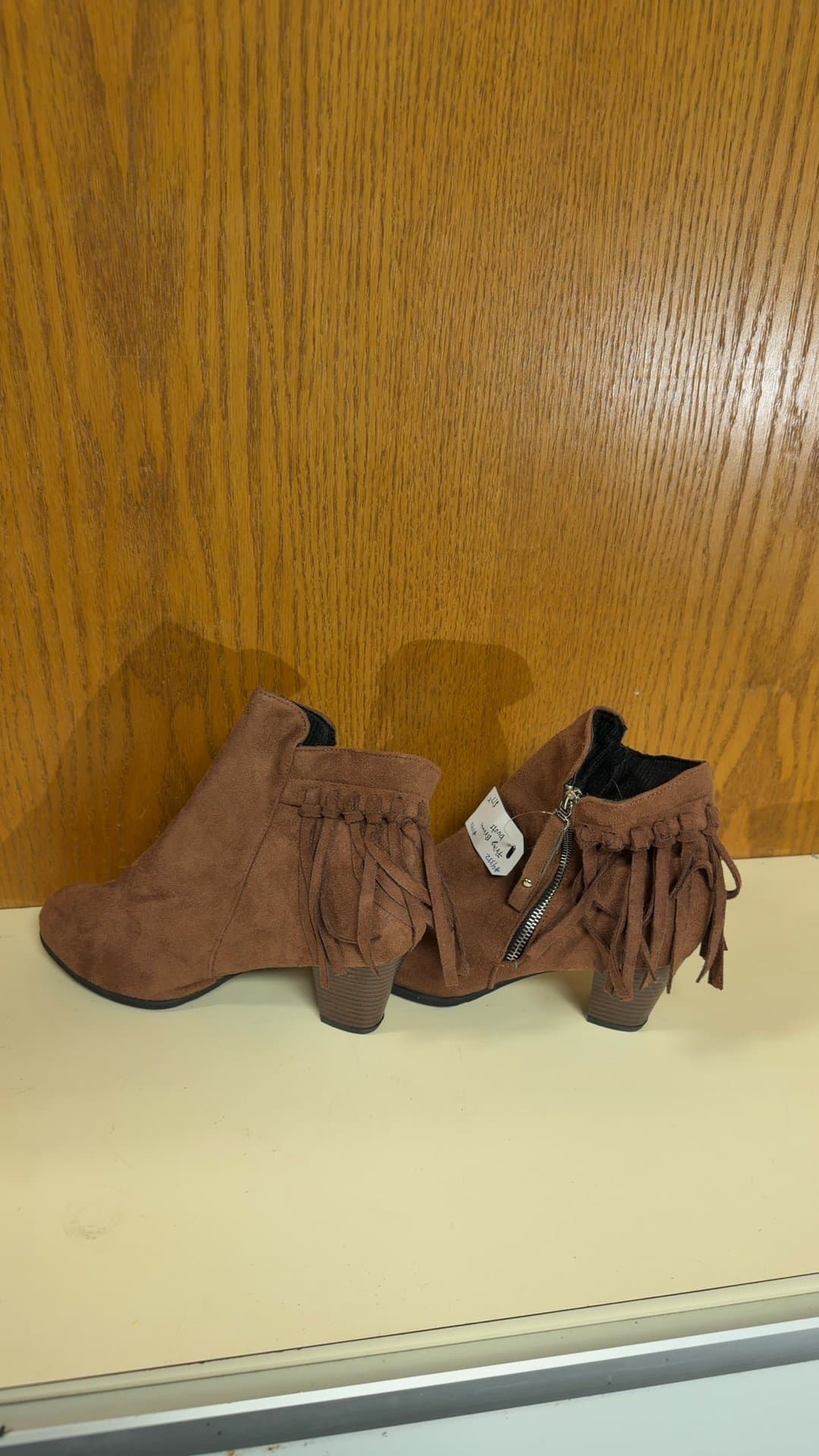 Women's Brown Faux Suede Fringe Ankle Booties - Image 1
