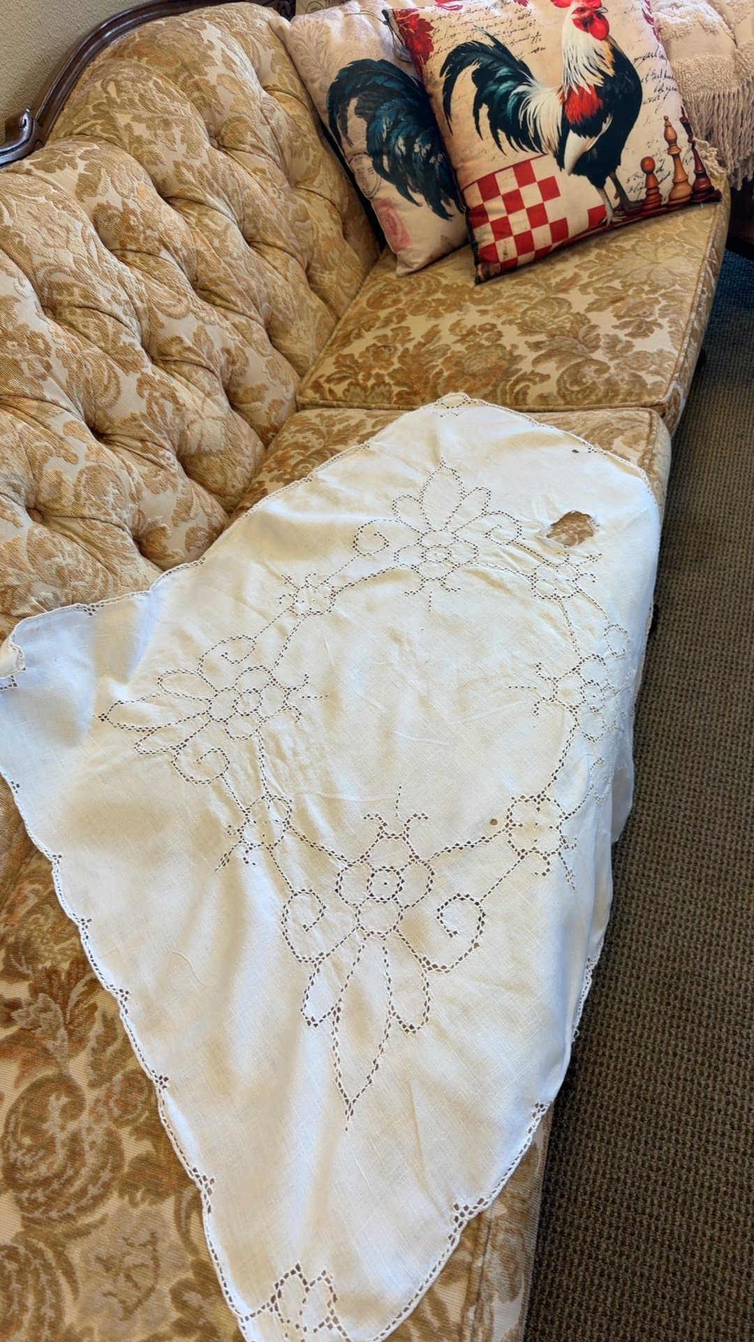Vintage Embroidered Table Cover (holes present) - Image 1