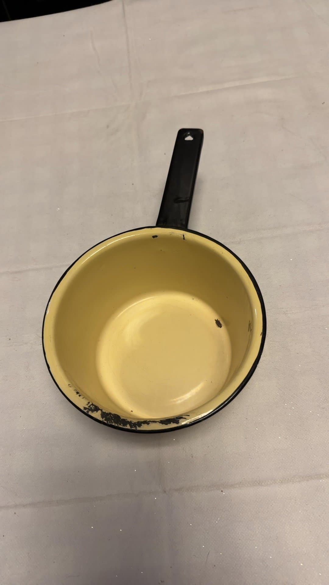 Vintage Yellow Enamelware Saucepan - Image 1