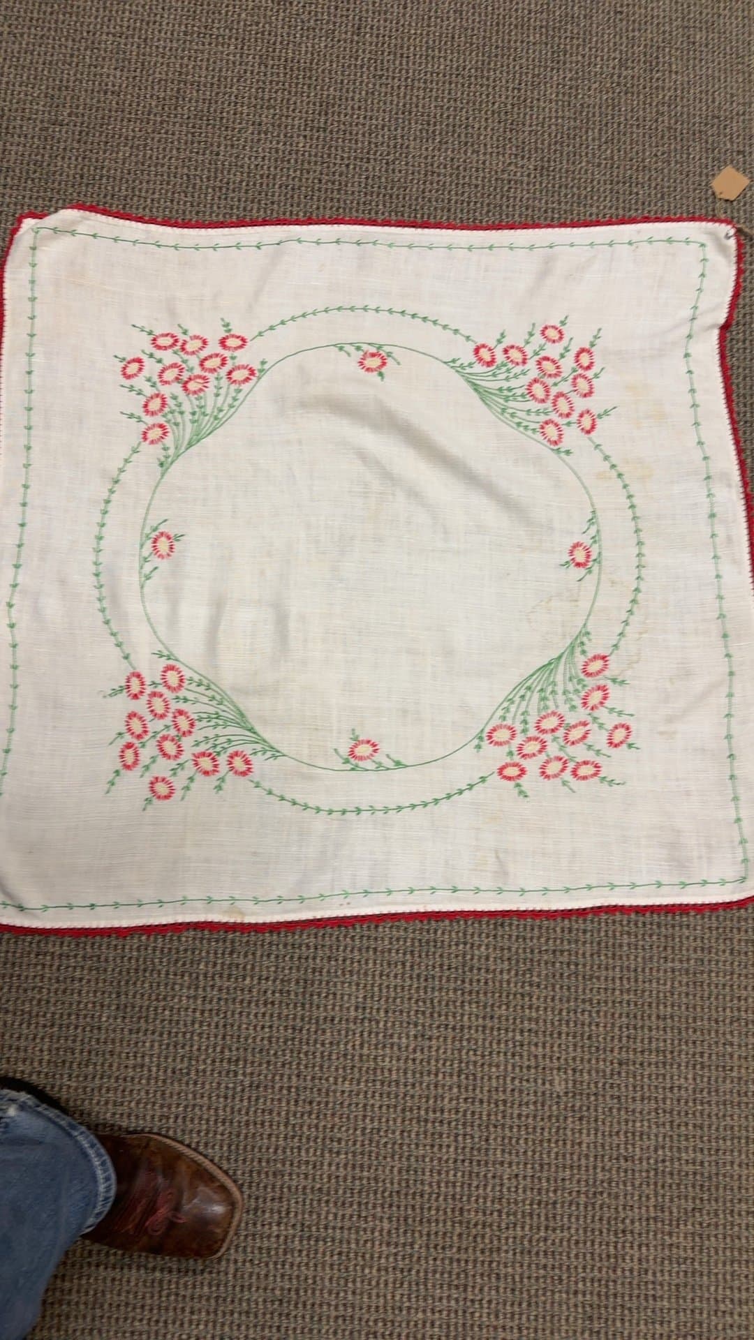 Vintage Embroidered Linen Tablecloth 35x35 - Image 1