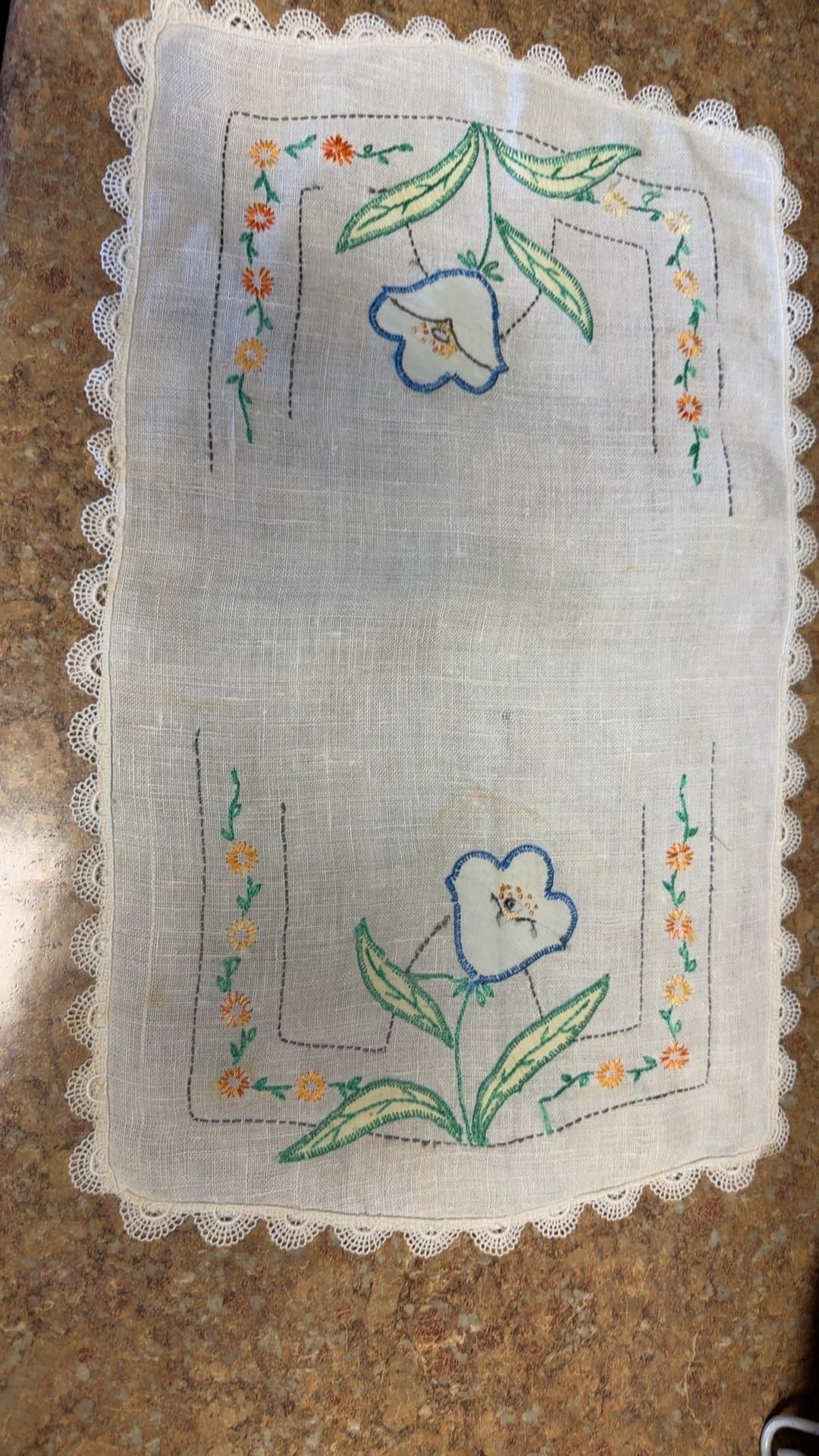 Vintage Embroidered Linen Doily - Image 1