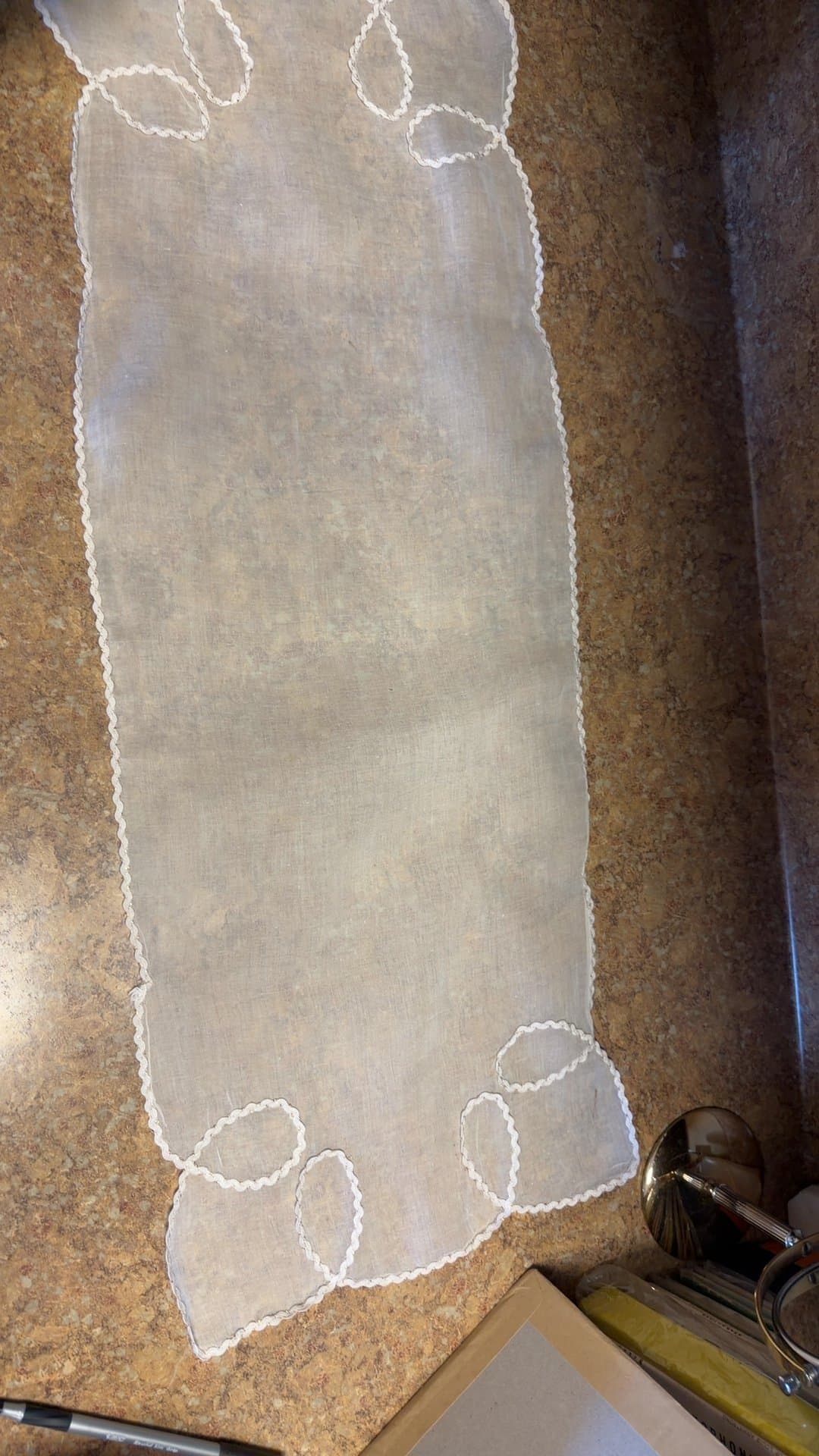 Vintage Linen Table Runner with Embroidered Edges - Image 1