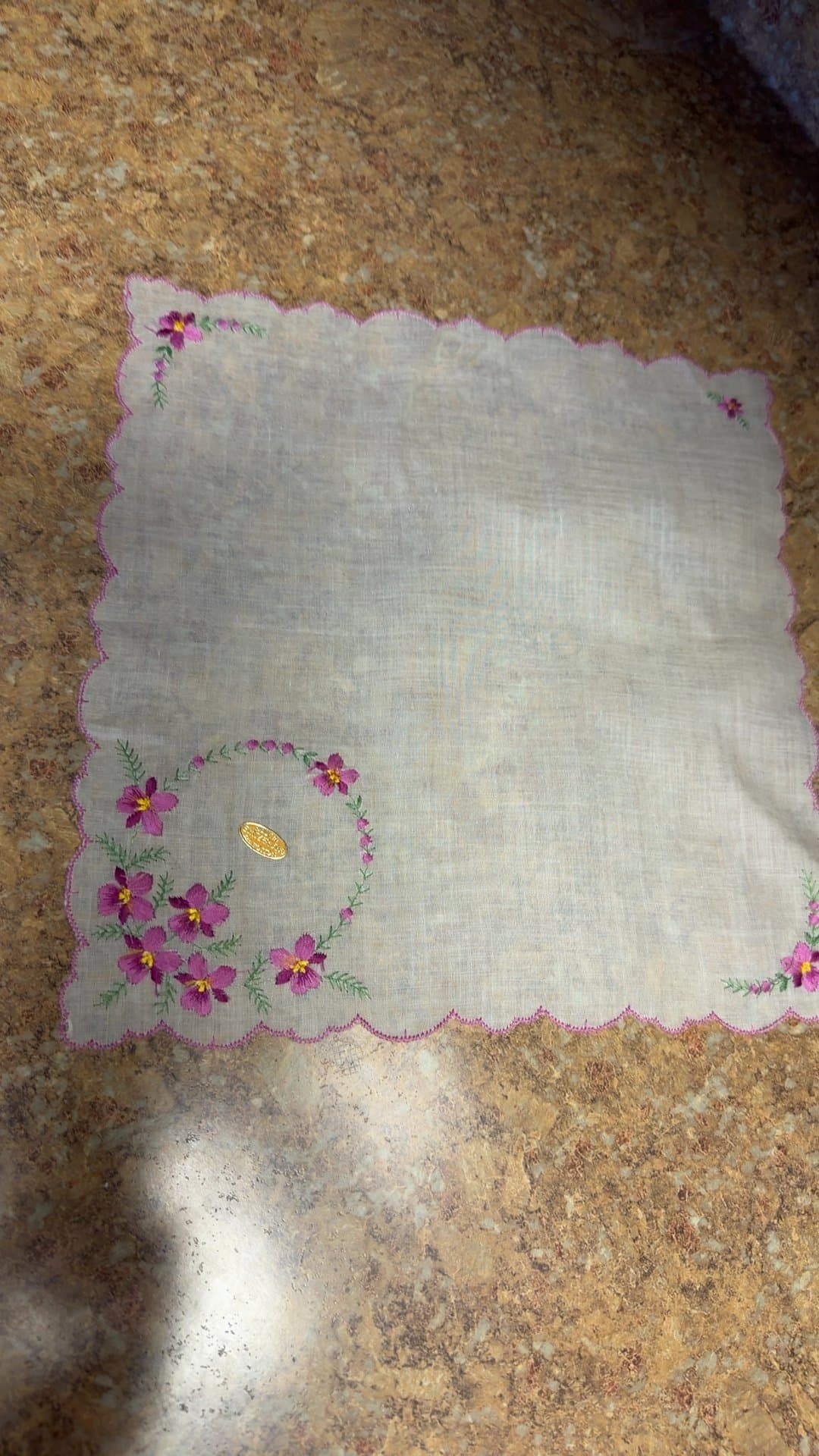Vintage Embroidered Floral Handkerchief Made in Switzerland - Image 1