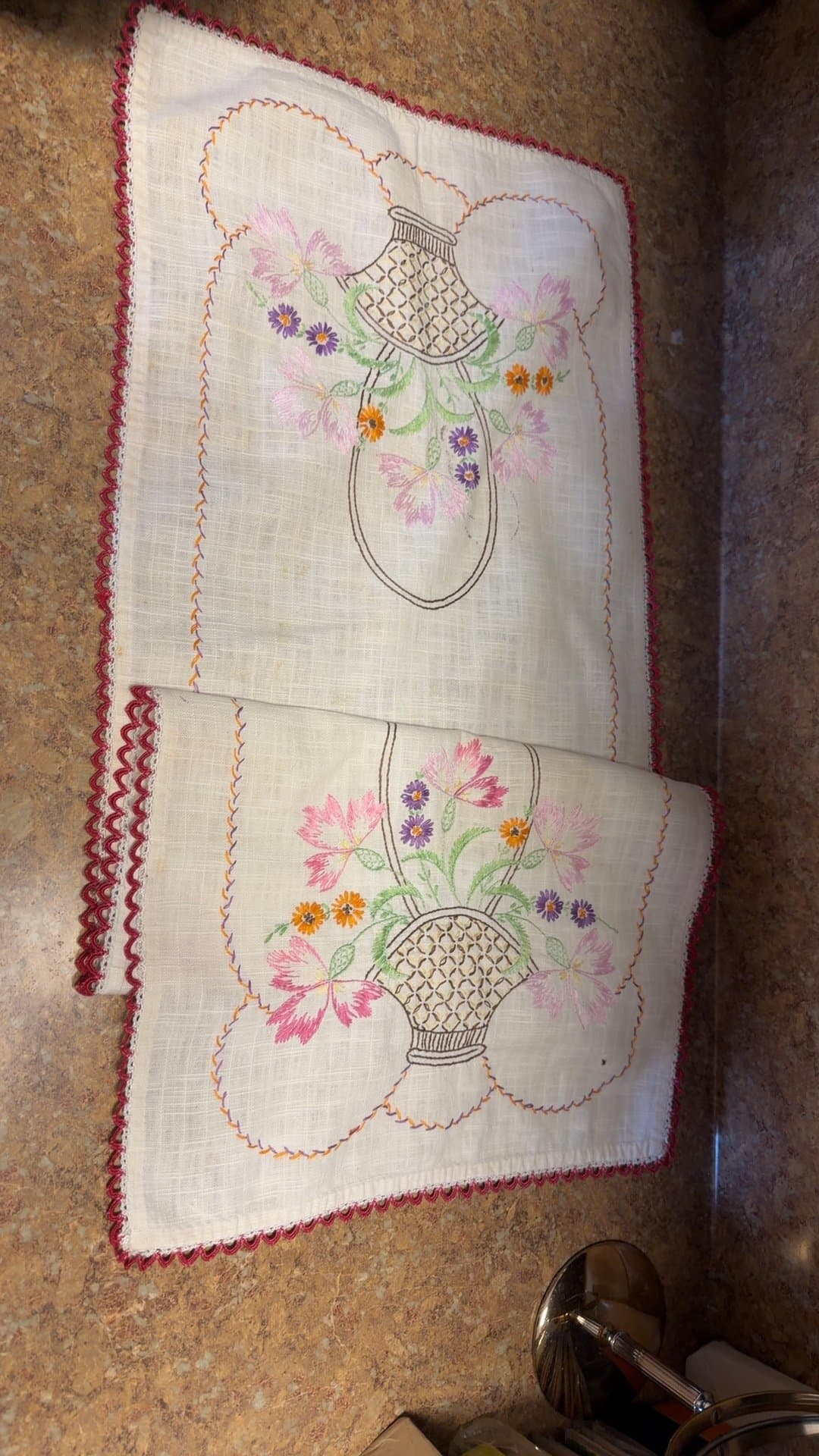 Vintage Embroidered Linen Table Runner - Image 1