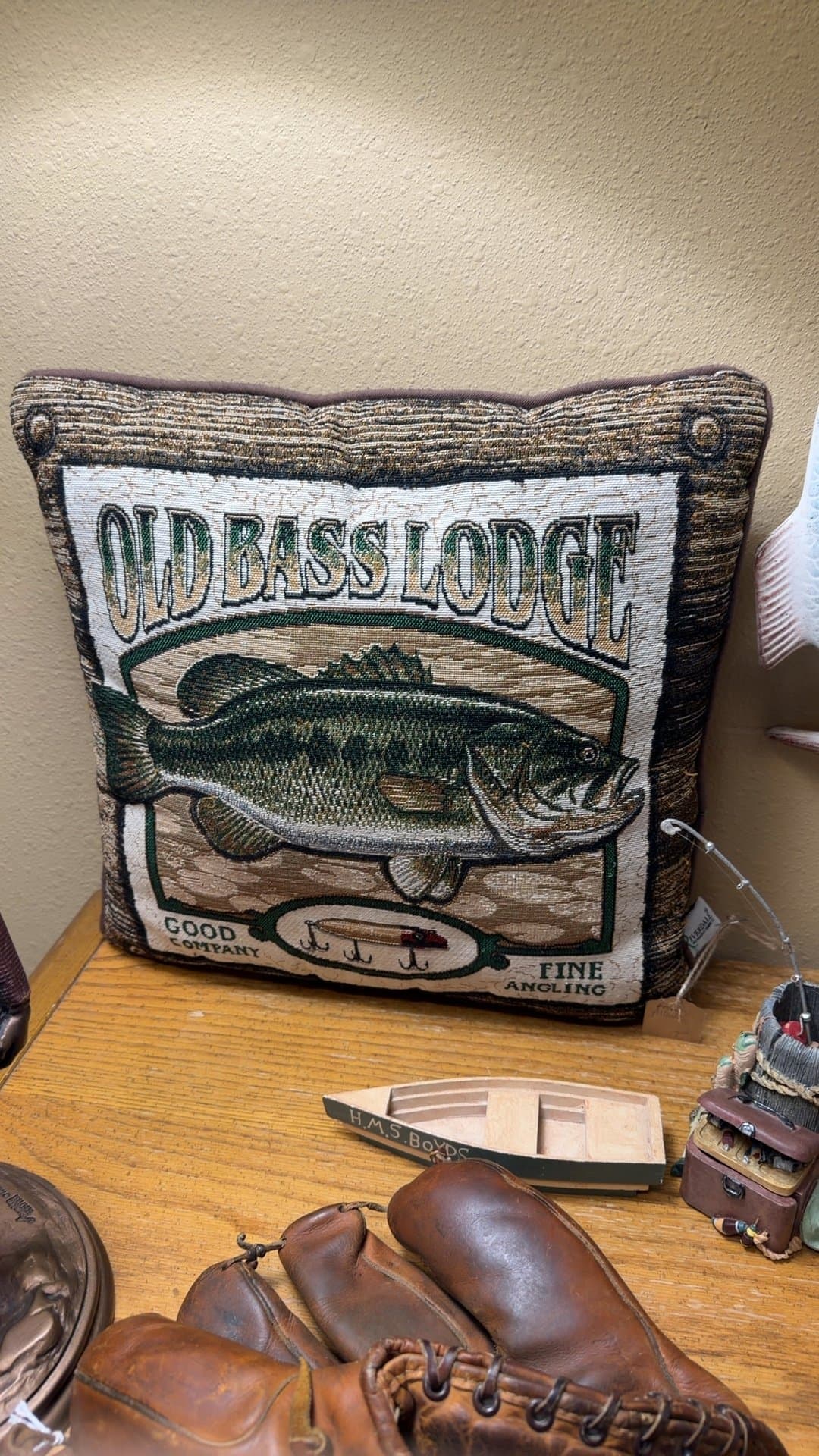 Old Bass Lodge Throw Pillow - Image 1