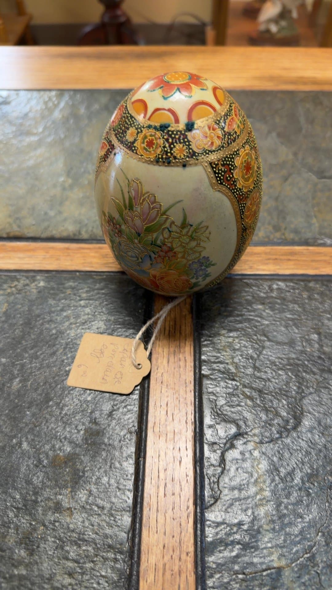 Decorative Porcelain Egg with Floral Motif - Image 1