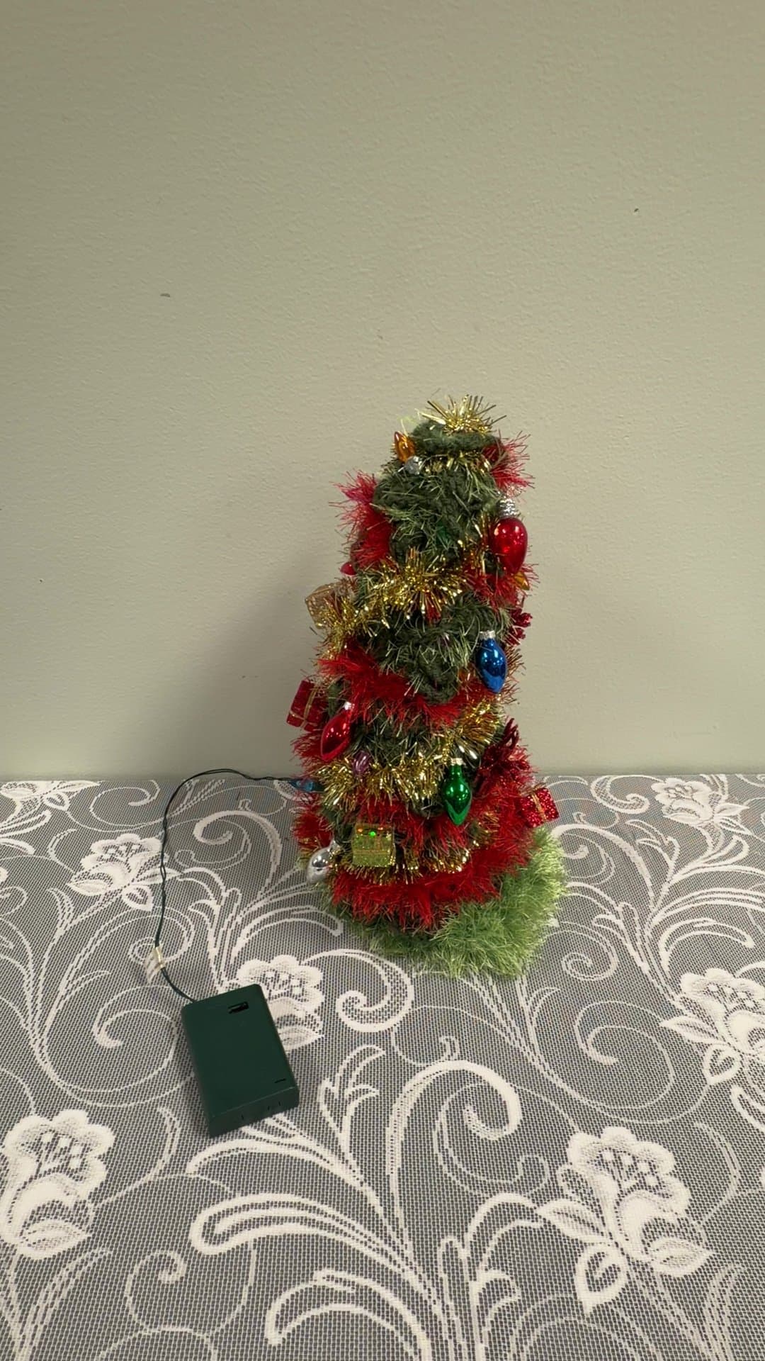 Miniature Lighted Tinsel Christmas Tree Tabletop Decoration - Image 1
