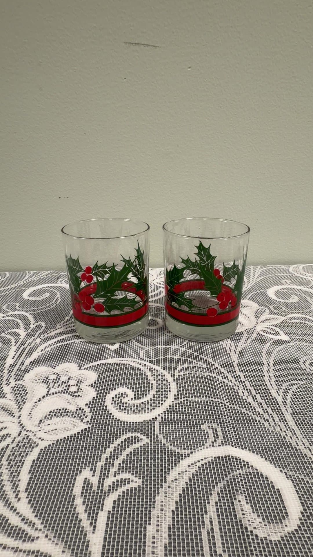 Vintage Christmas Holly Berry Double Old Fashioned Glasses - Set of 2 - Image 1