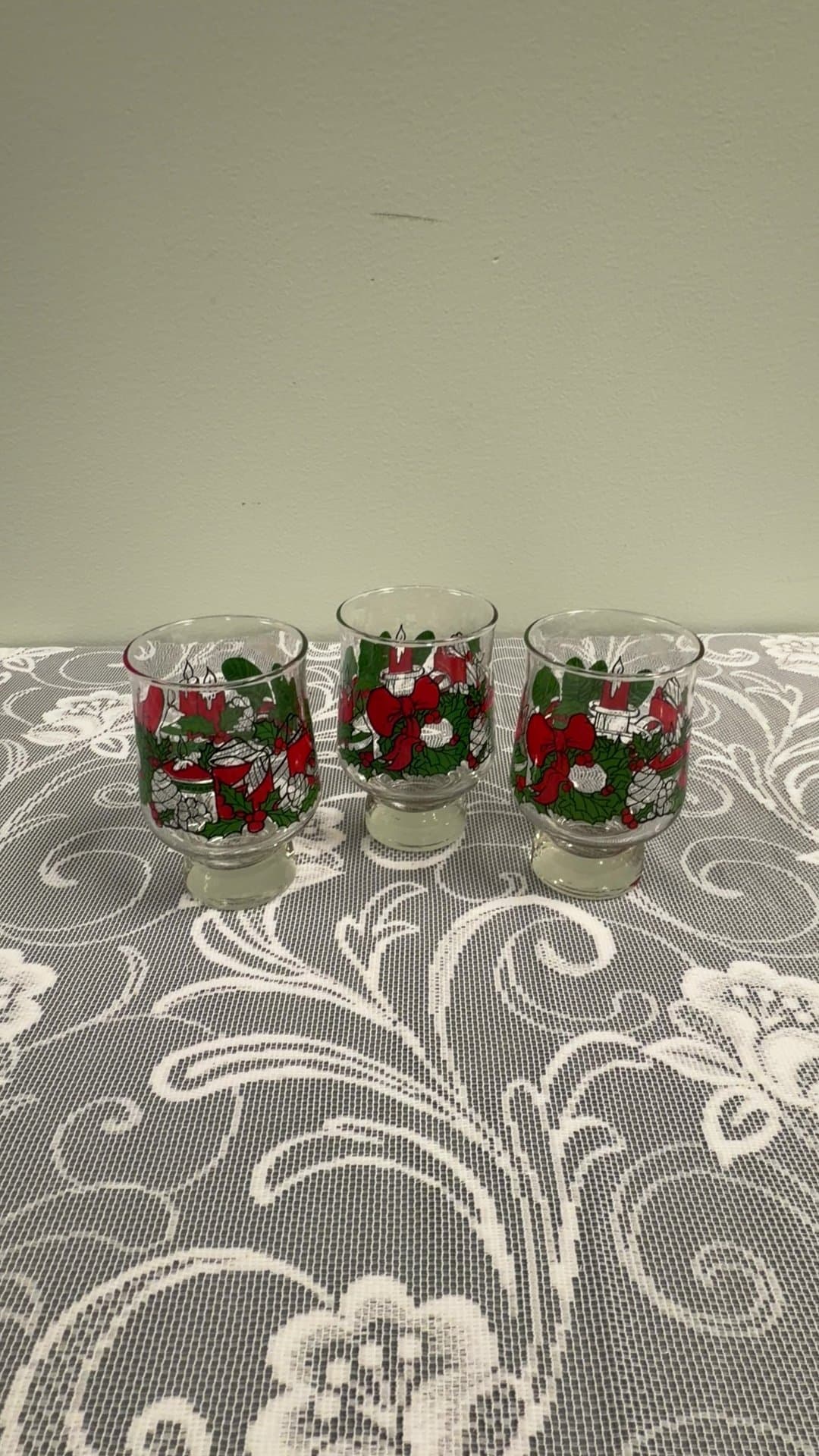 Vintage Christmas Holiday Glass Votive Holders - Set of 3 - Image 1