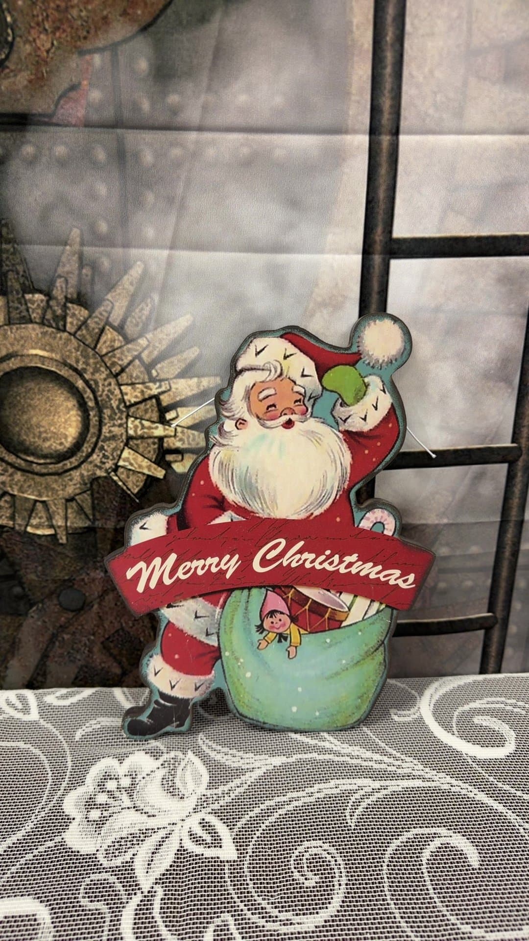Hobby Lobby Vintage Style Wooden Santa Claus Merry Christmas Wall Sign - Image 1