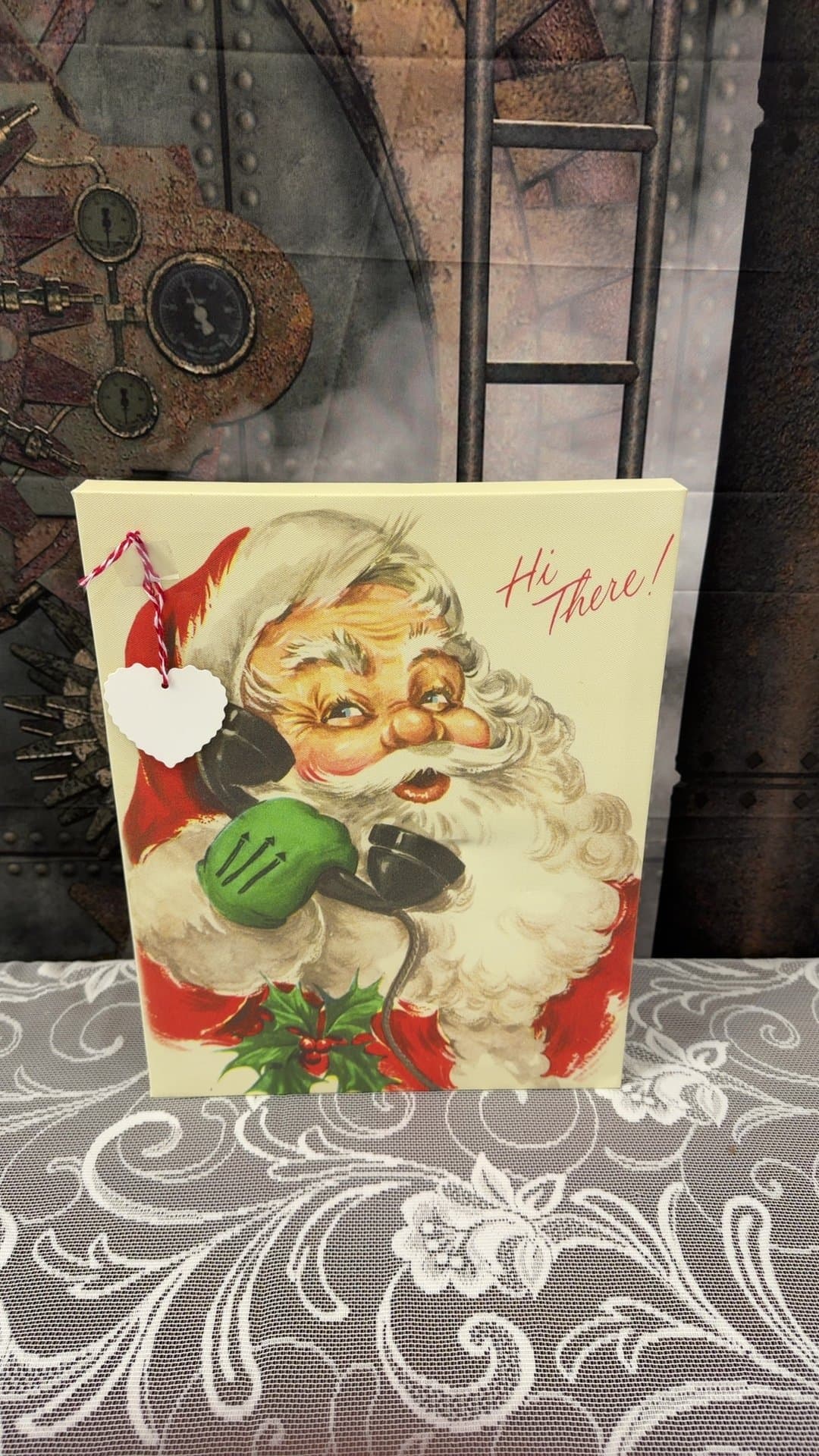Vintage Santa on Phone Wrapped Canvas Wall Decor - Image 1