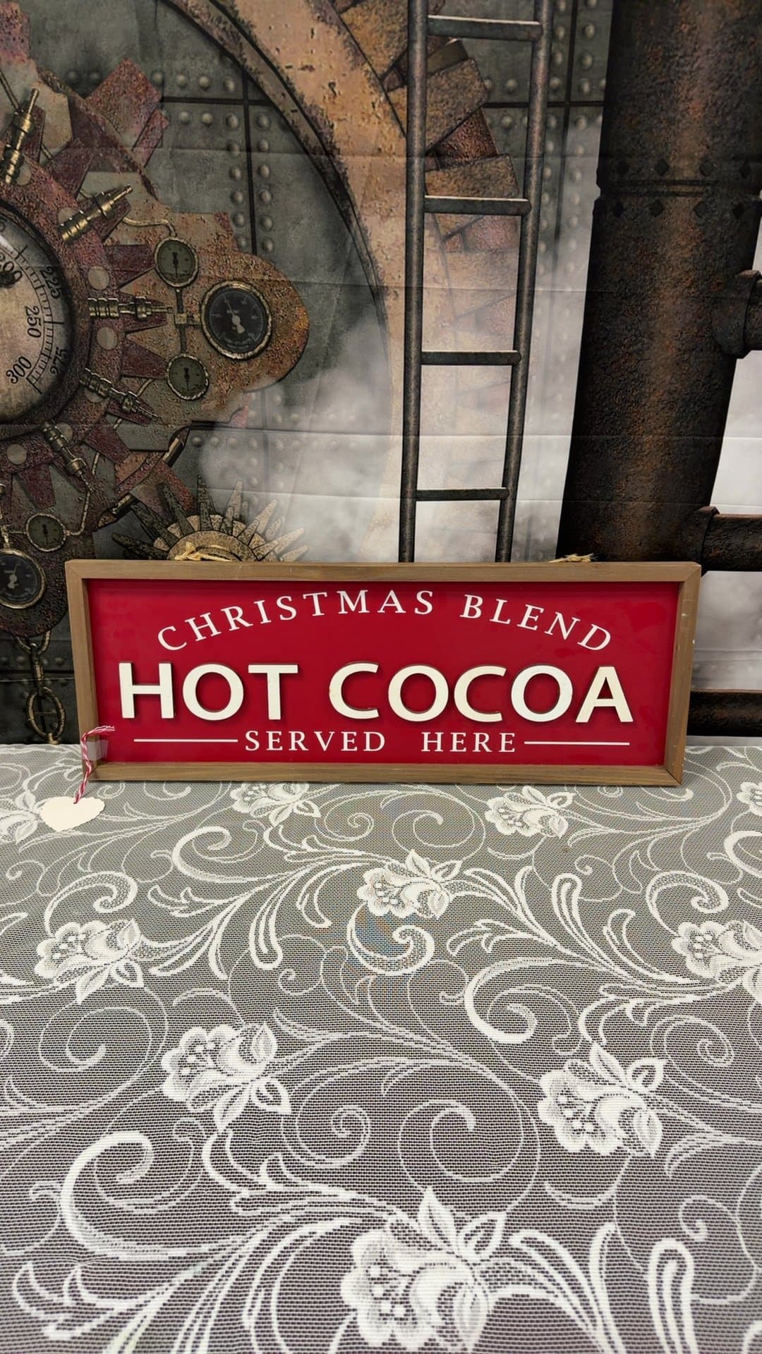 Christmas Blend Hot Cocoa Served Here Framed Wooden Wall Sign - Image 1