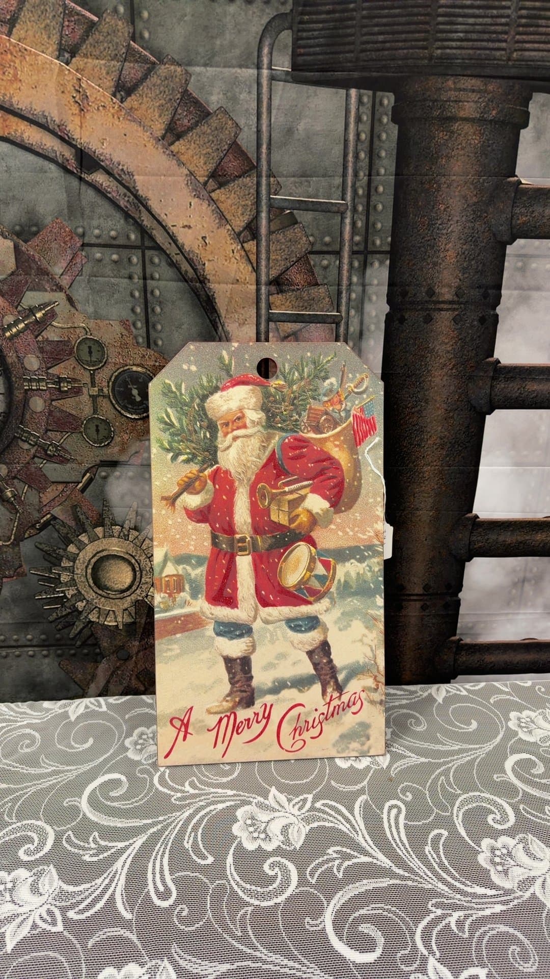 Vintage Style Wooden Santa Claus Gift Tag Wall Decor Sign - Image 1