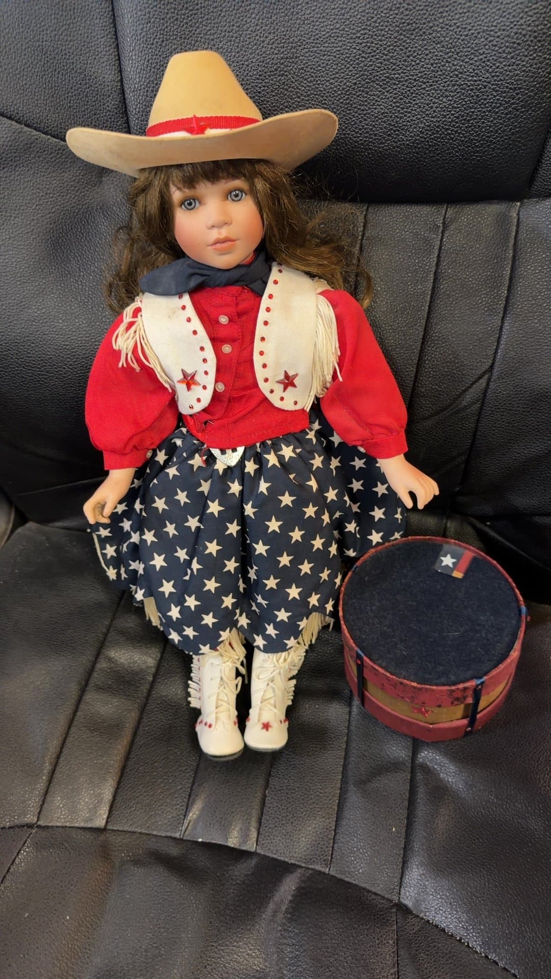 Porcelain Americana Doll with Cowboy Outfit - Image 1