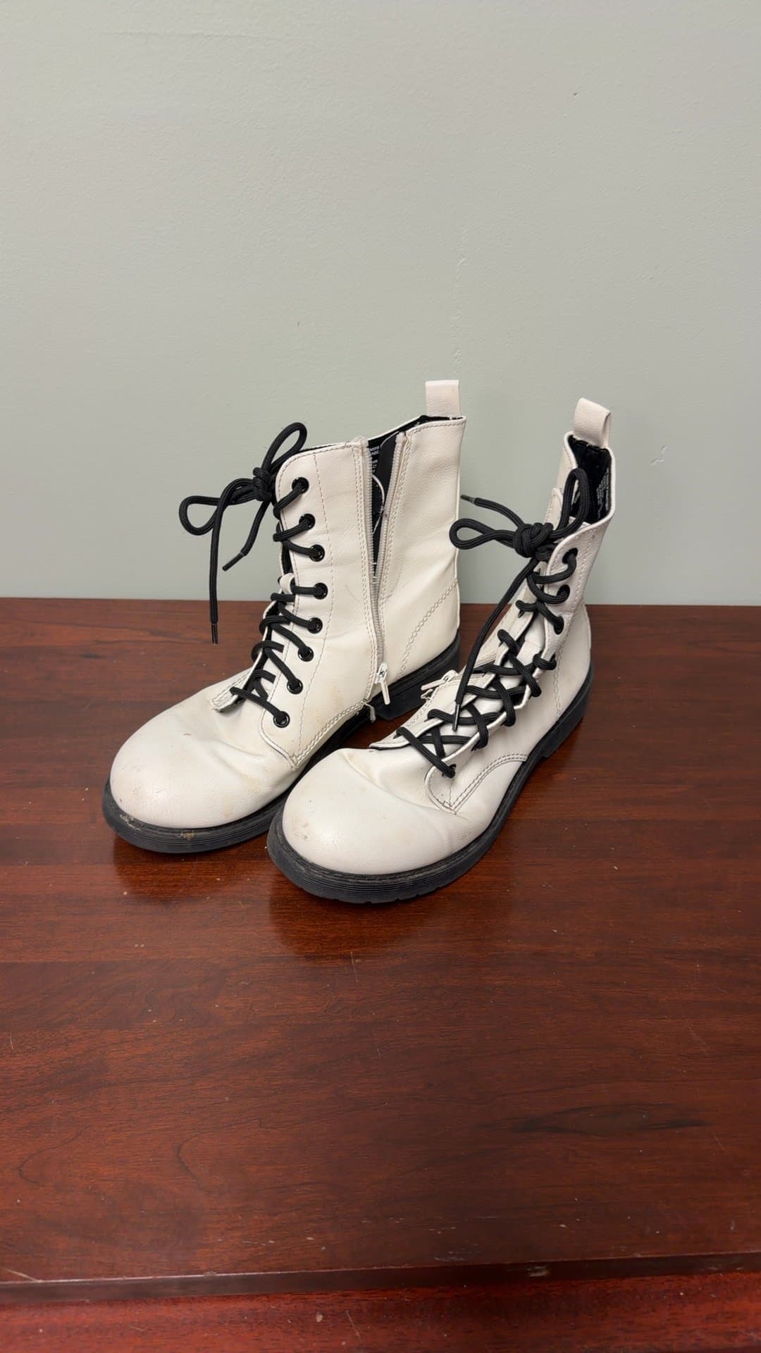White Combat Boots with Side Zipper - Image 1