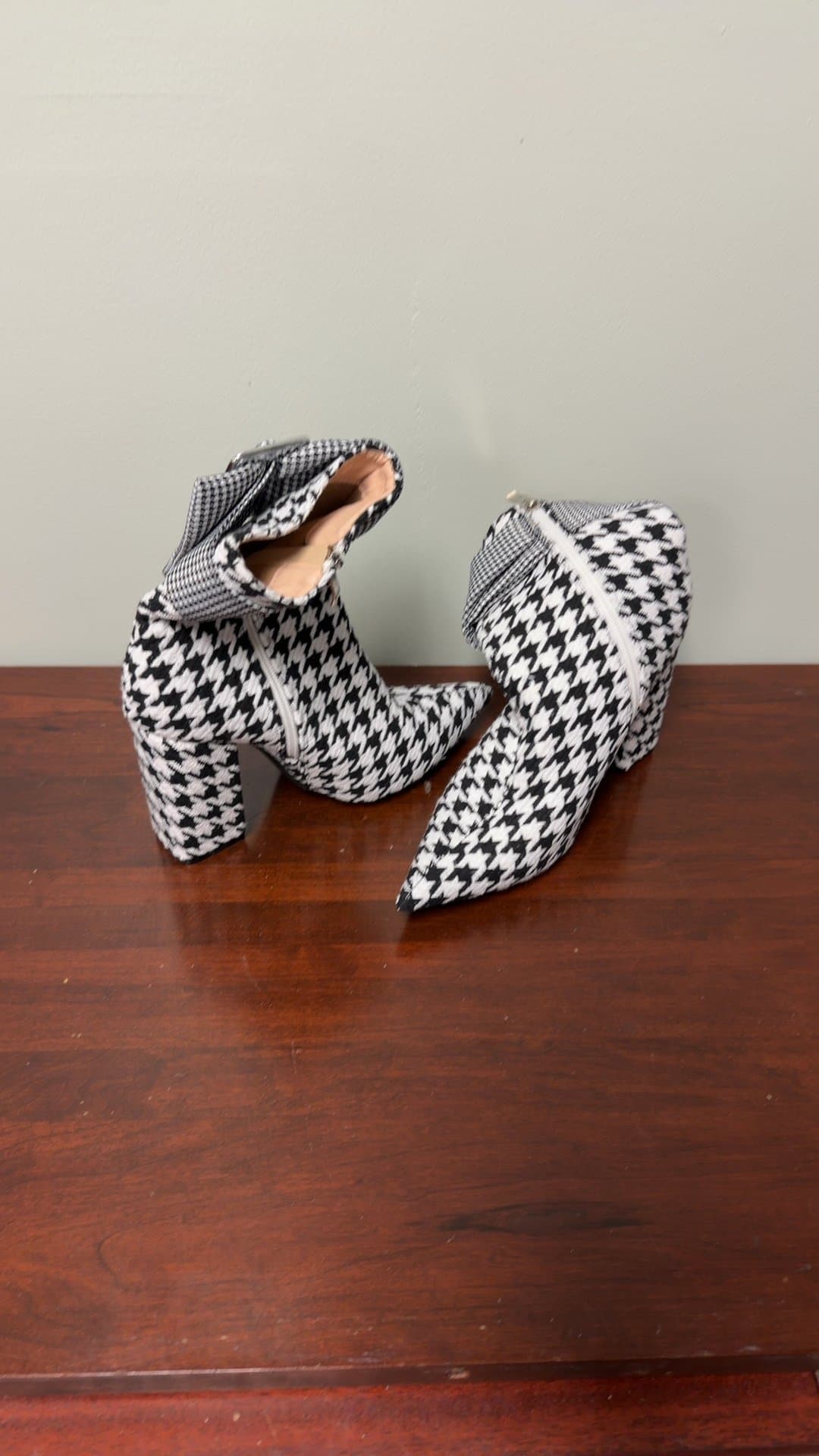 Houndstooth Pattern Ankle Boots - Image 1