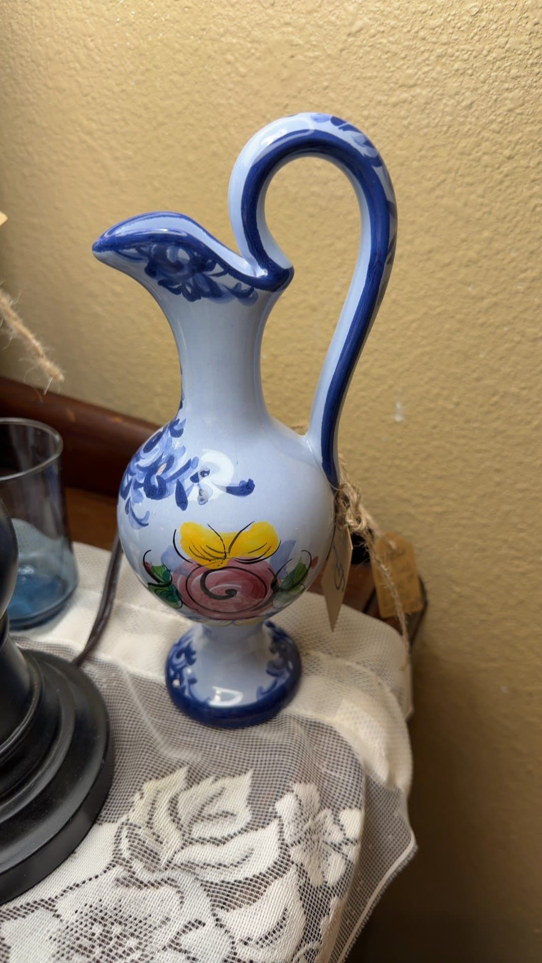 Vintage Vesta Portugal Blue Pottery Pitcher - Image 1