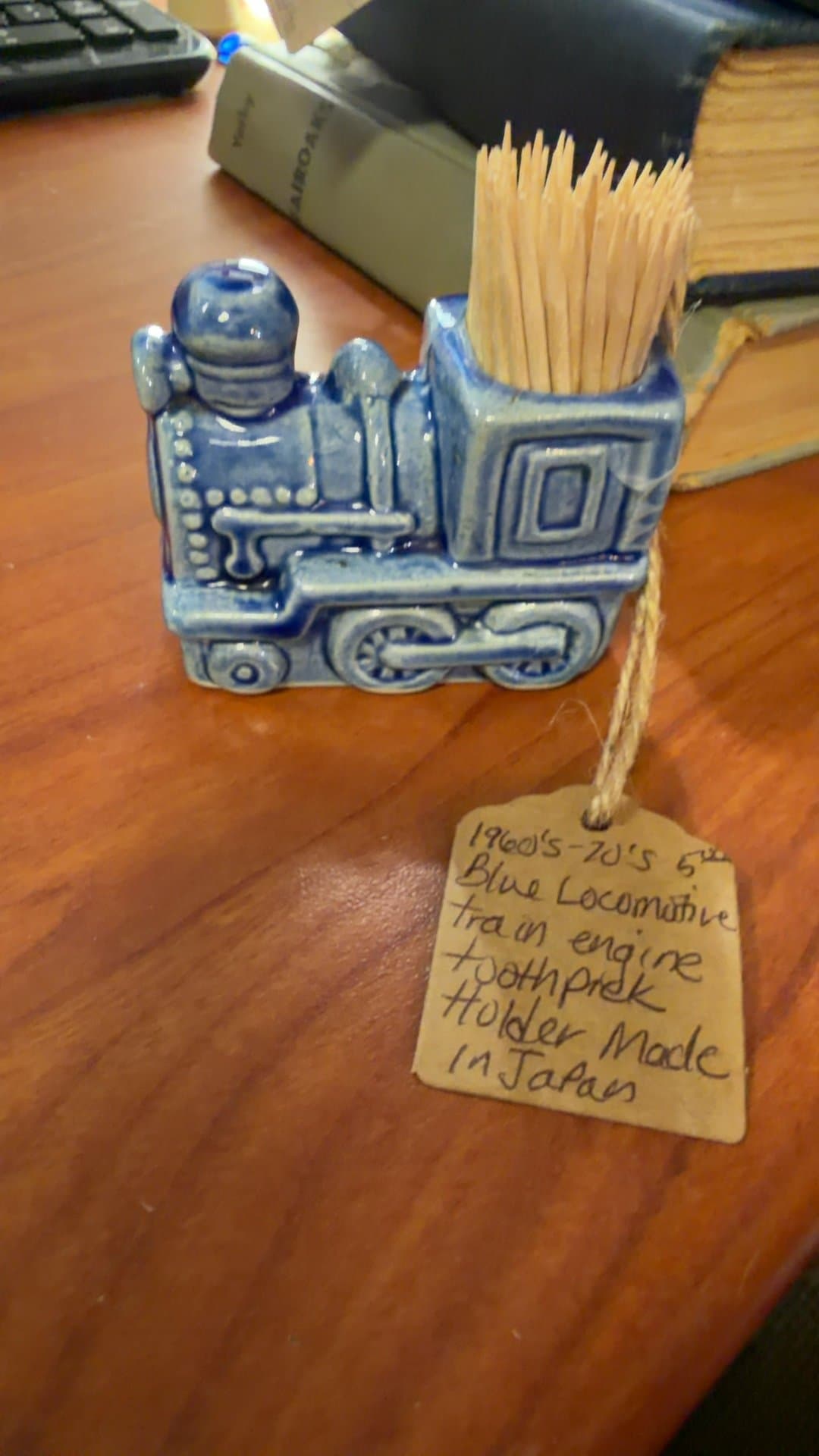 Vintage Blue Locomotive Toothpick Holder - Image 1