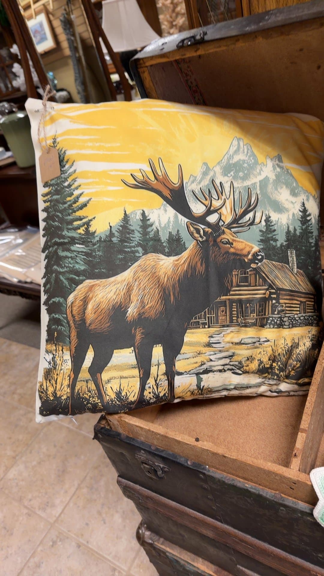 Elk and Cabin Decorative Pillow - Image 1