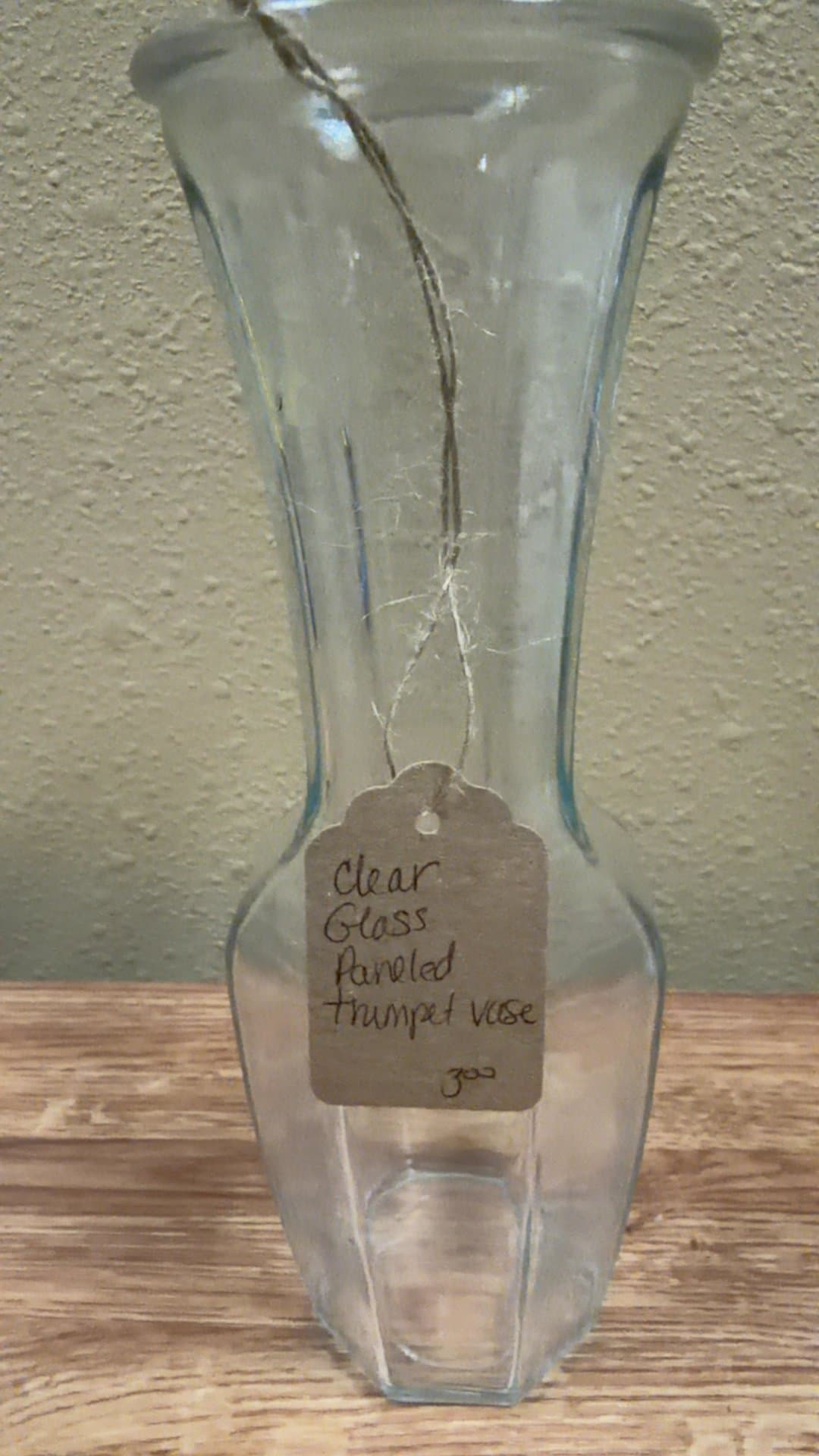 Clear Glass Paneled Trumpet Vase - Image 1