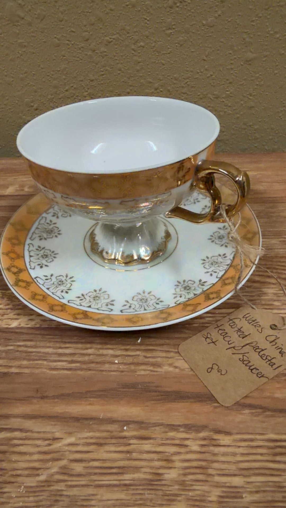 Vintage China Footed Pedestal Teacup and Saucer Set - Image 1