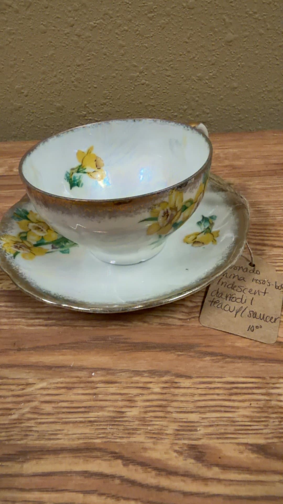 Vintage Iridescent Daffodil Teacup and Saucer - Image 1