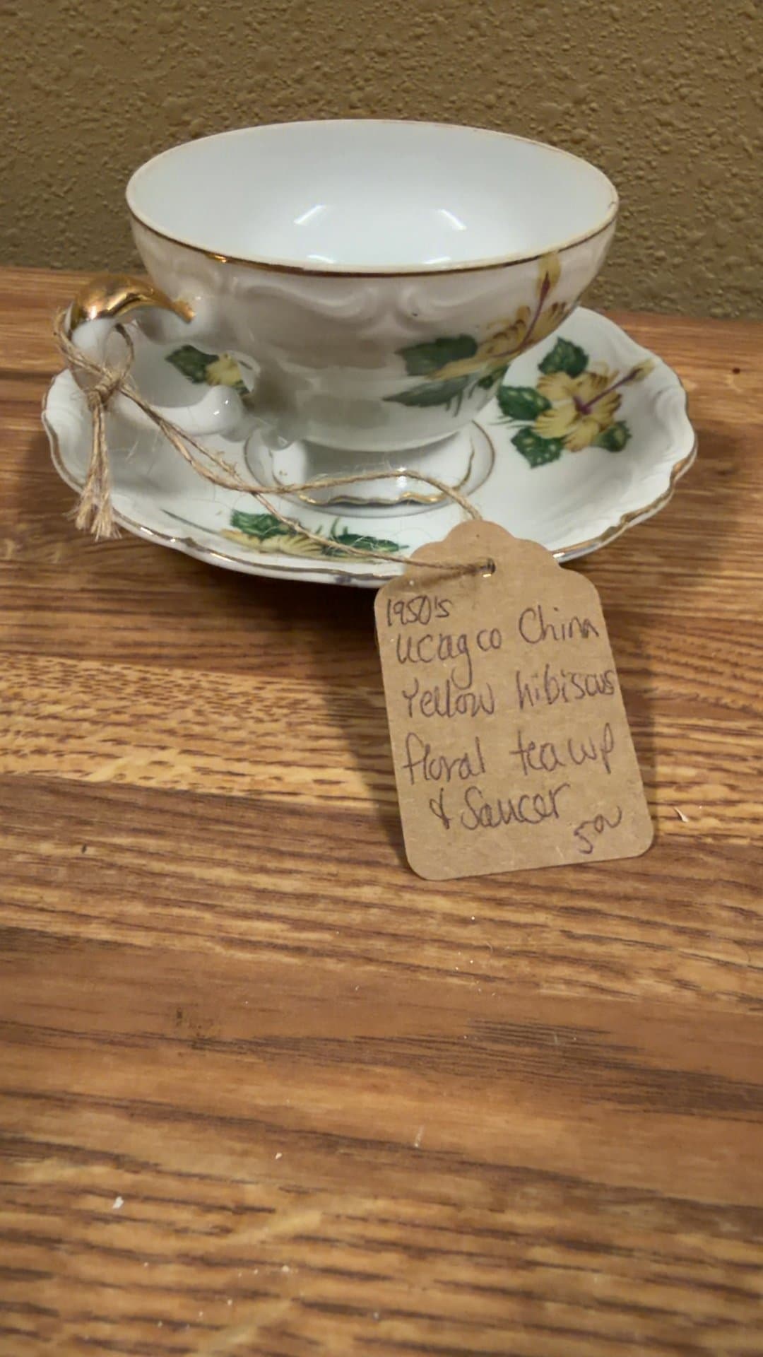 1950s UCAGCO China Yellow Hibiscus Floral Teacup & Saucer - Image 1