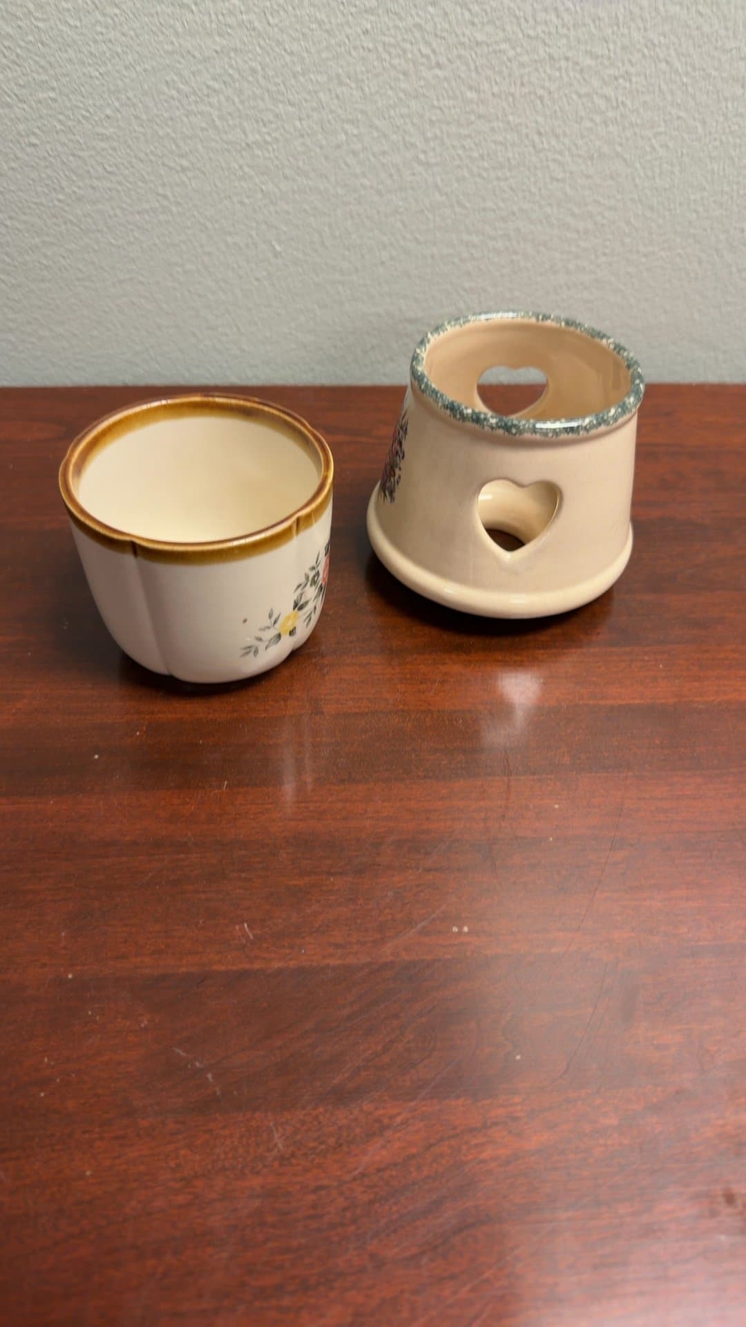 Floral Earthenware Teacup and Candle Holder Set - Image 1