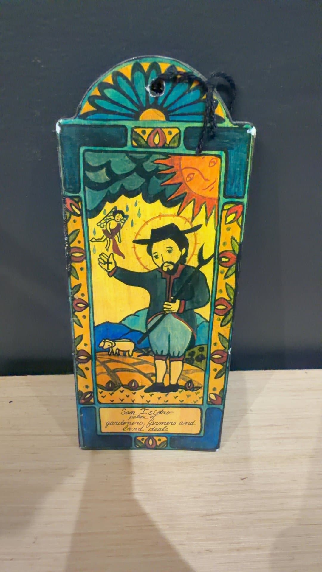 San Isidro Hand Painted Wooden Retablo Plaque - Image 1