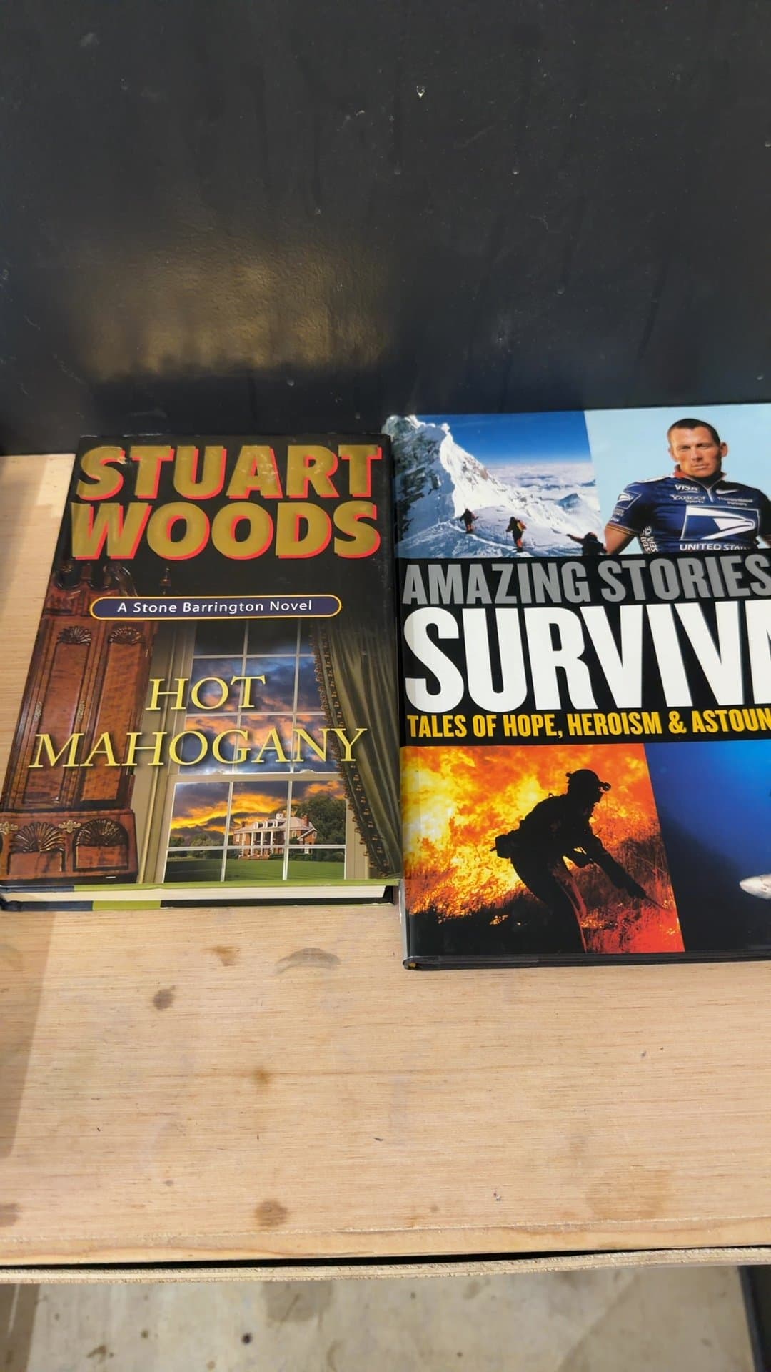 Lot of 2 Hardcover Books: Hot Mahogany by Stuart Woods and Amazing Stories: Survival - Image 1
