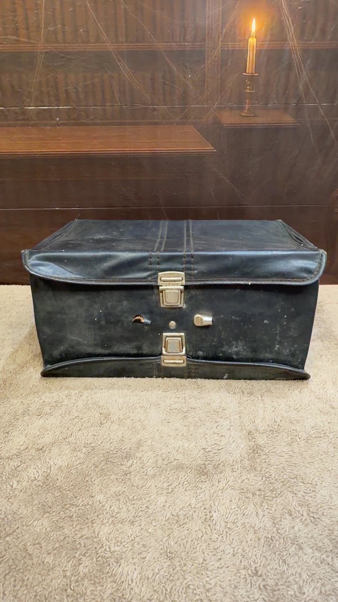 Vintage Black Faux Leather Cassette Tape Storage Carrying Case - Image 1