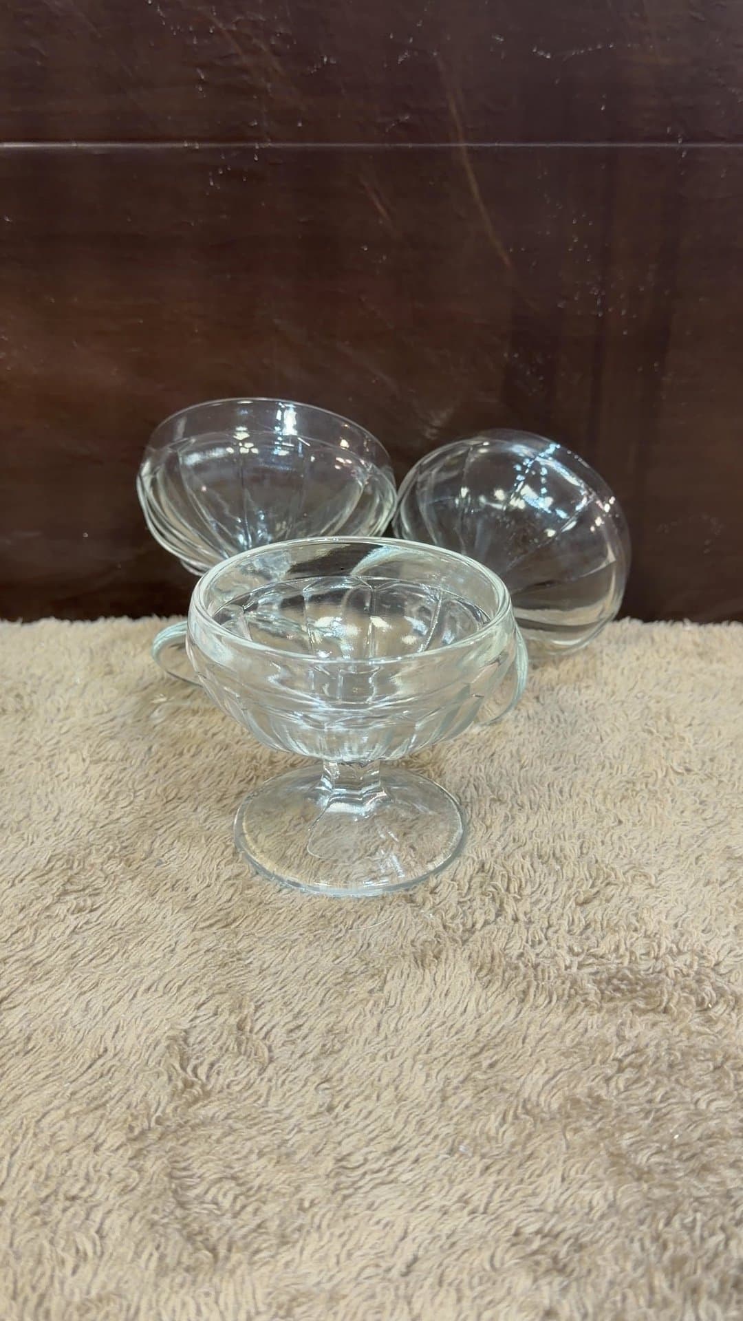 Set of 3 Clear Pressed Glass Footed Ice Cream Bowls - Image 1