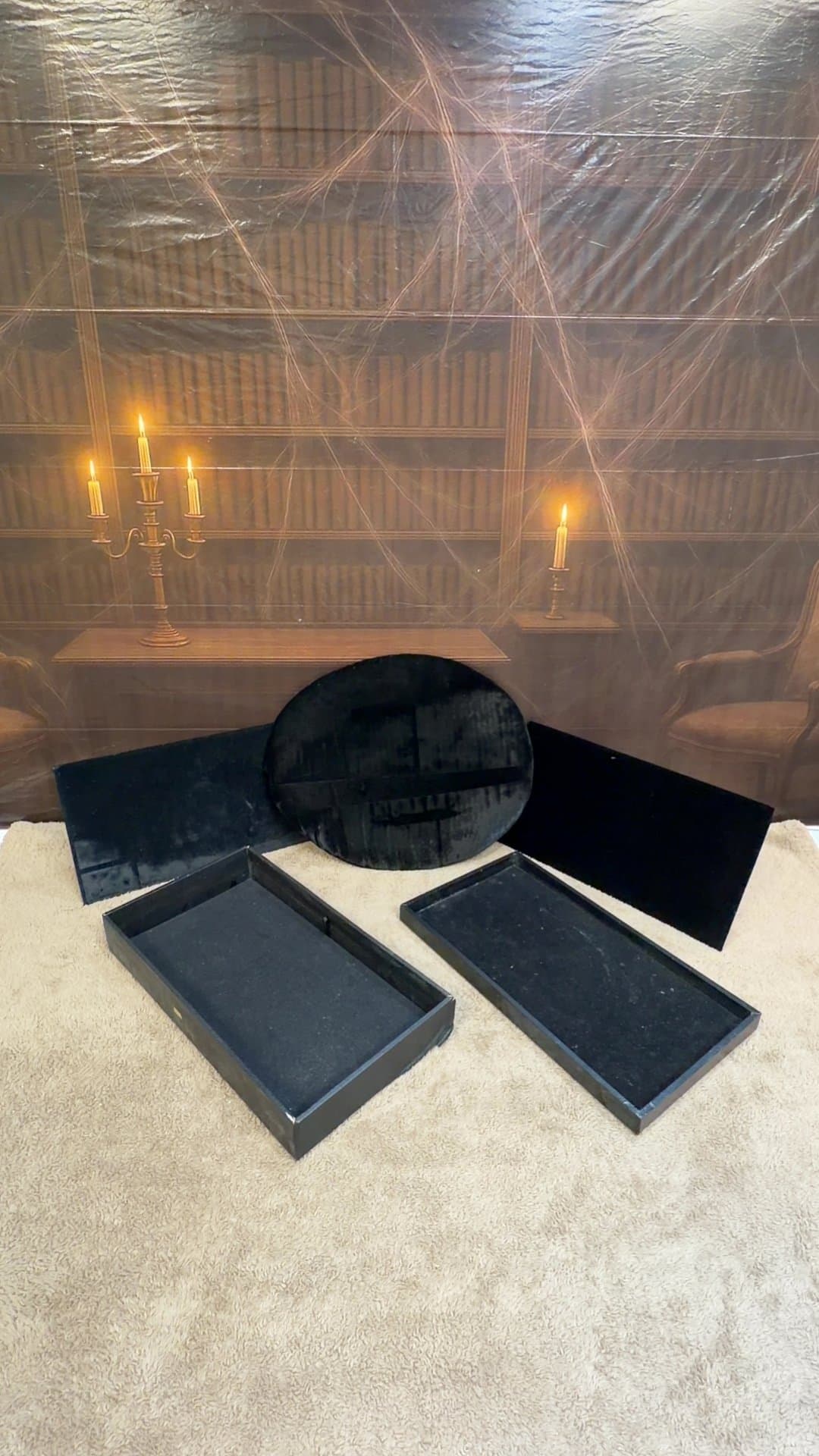 Vintage Black Velvet Jewelry Display Trays and Pads Set - Image 1