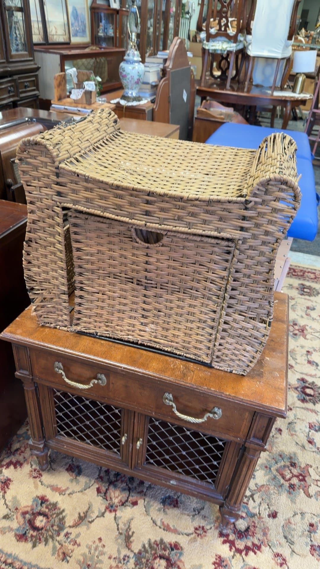 Wicker Storage Basket with Drawer - Image 1