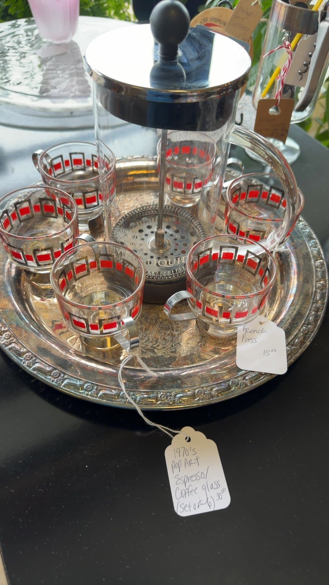 1970s Pop Art Espresso/Coffee Glass Set with French Press - Image 1