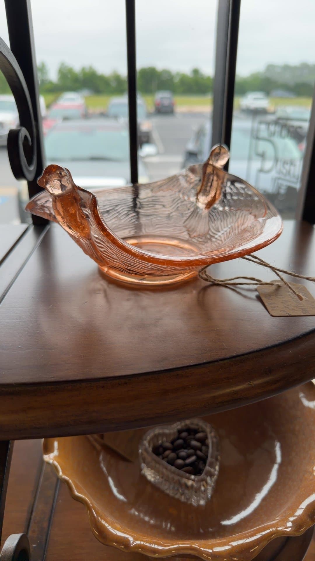 Vintage Pink Depression Glass Bird's Nest Bon Bon Dish - Image 1