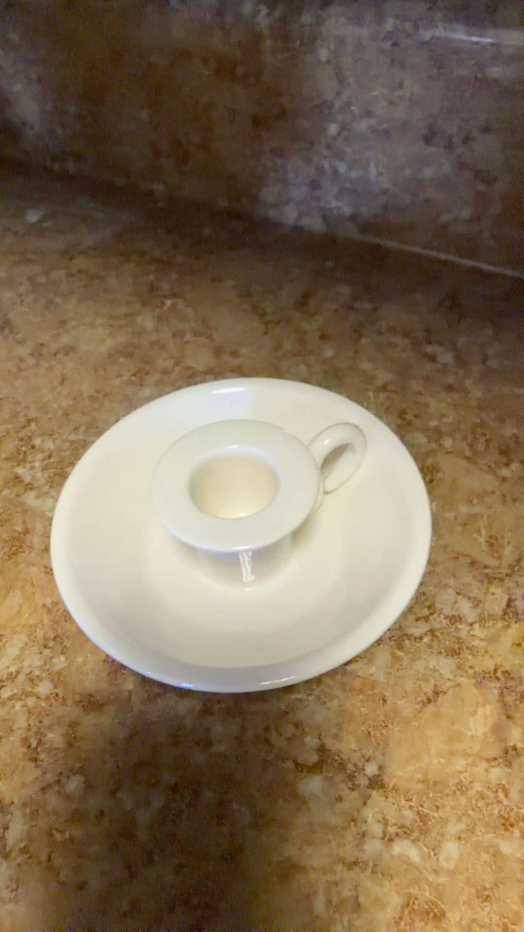 White Ceramic Chamberstick Candle Holder - Image 1