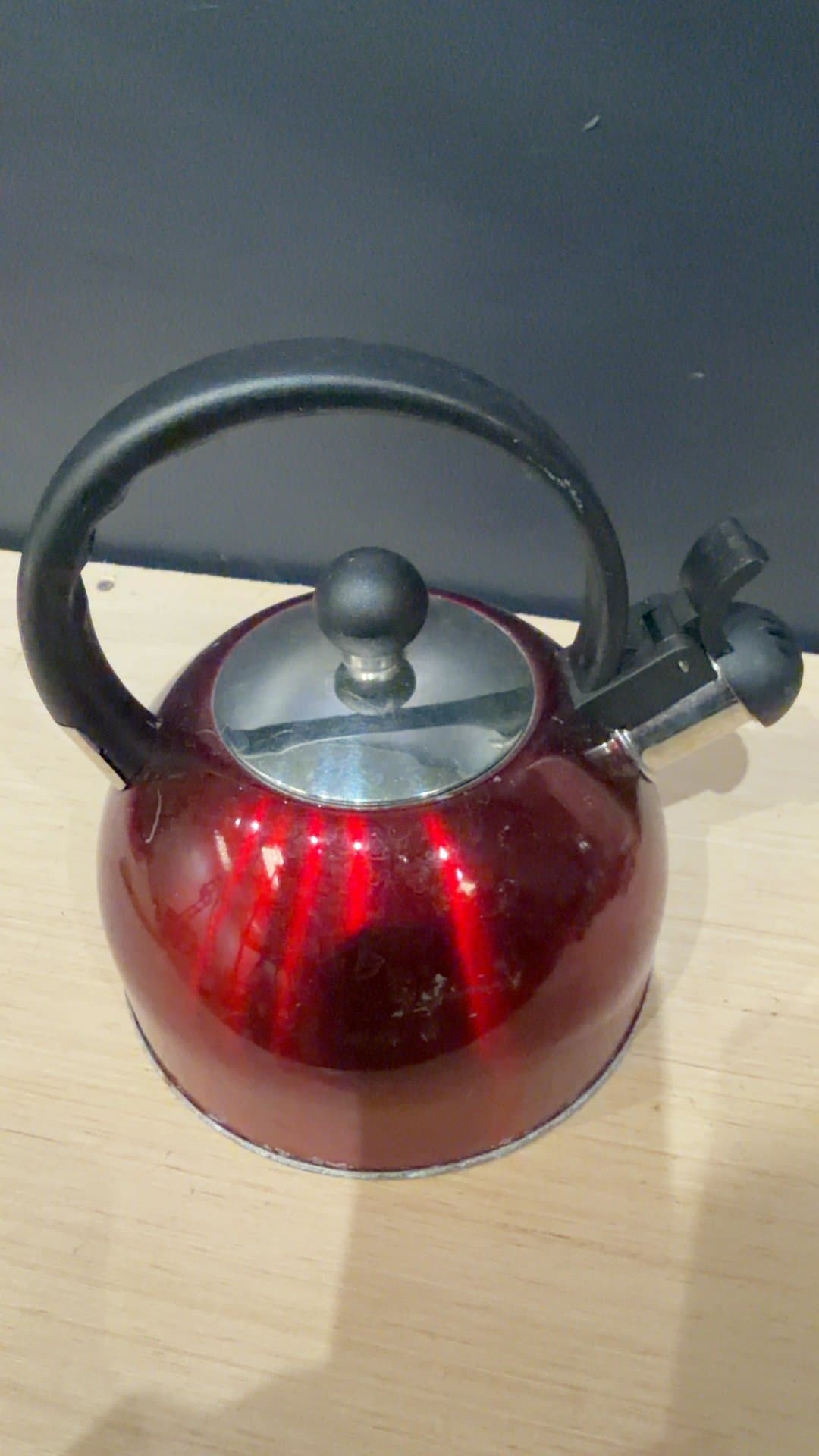 Red Metallic Stovetop Whistling Tea Kettle - Image 1